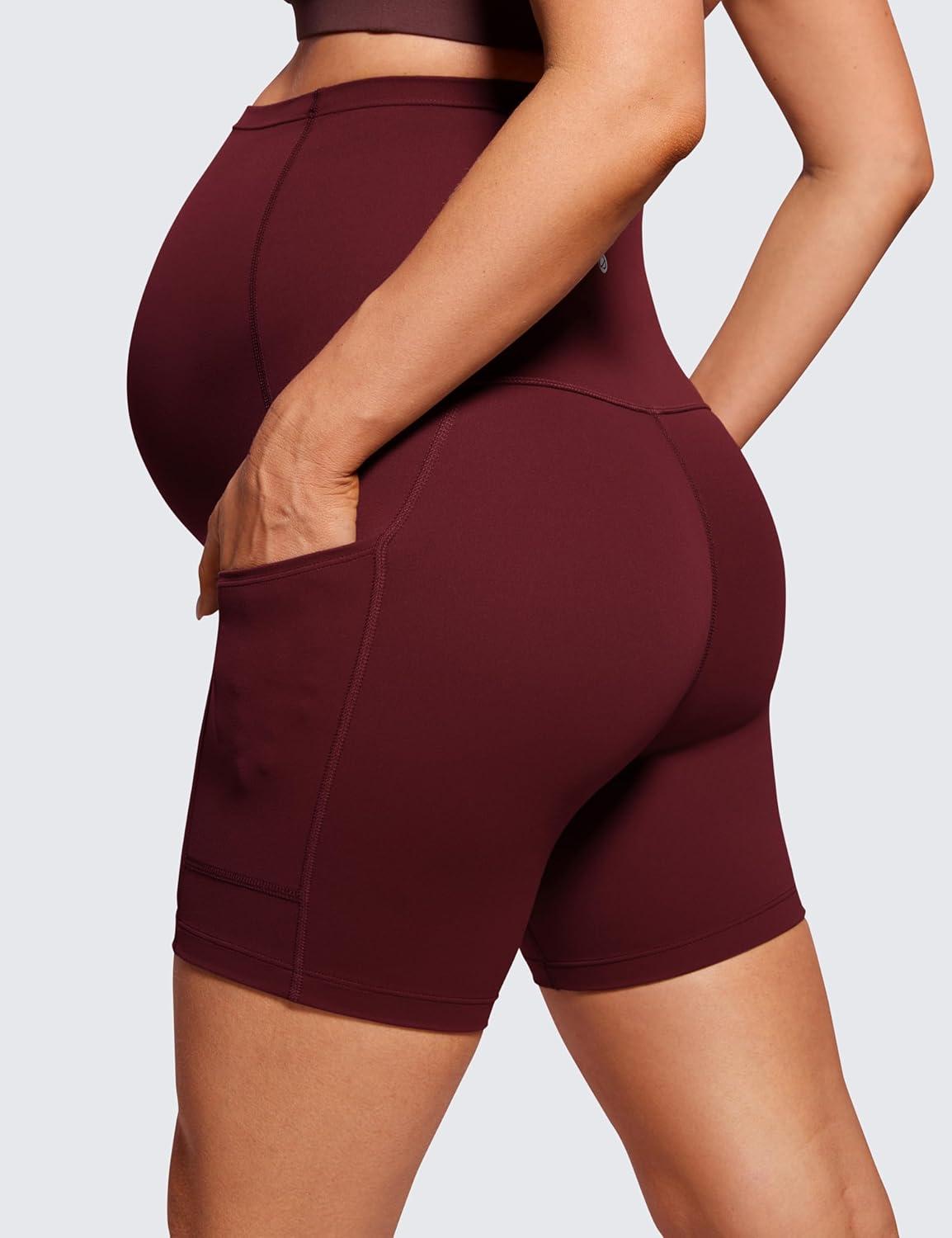 imageCRZ YOGA Butterluxe Maternity Biker Shorts Pockets 5quot Over The Belly Pregnancy Womens Yoga Workout Athletic Buttery SoftRed Merlot