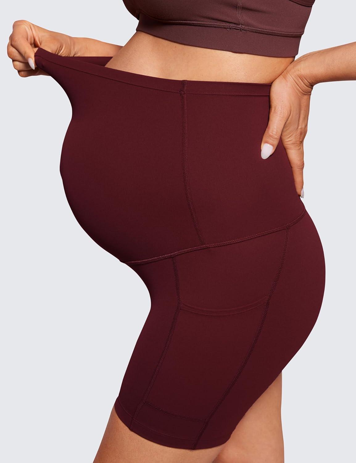 imageCRZ YOGA Butterluxe Maternity Biker Shorts Pockets 5quot Over The Belly Pregnancy Womens Yoga Workout Athletic Buttery SoftRed Merlot