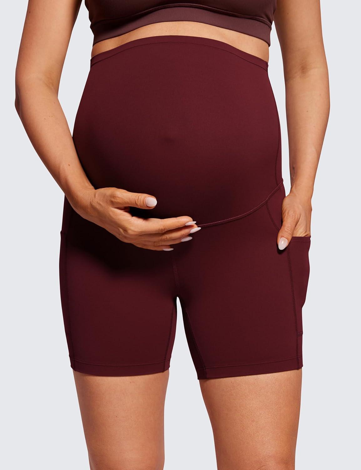 imageCRZ YOGA Butterluxe Maternity Biker Shorts Pockets 5quot Over The Belly Pregnancy Womens Yoga Workout Athletic Buttery SoftRed Merlot