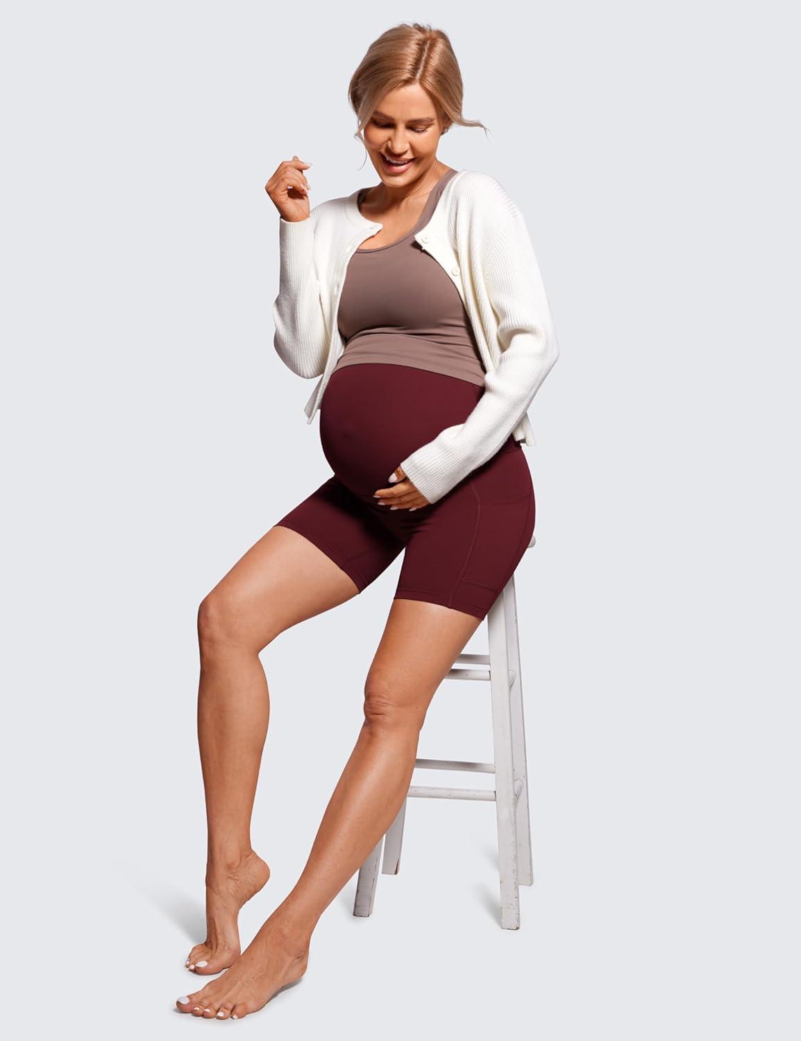 imageCRZ YOGA Butterluxe Maternity Biker Shorts Pockets 5quot Over The Belly Pregnancy Womens Yoga Workout Athletic Buttery SoftRed Merlot