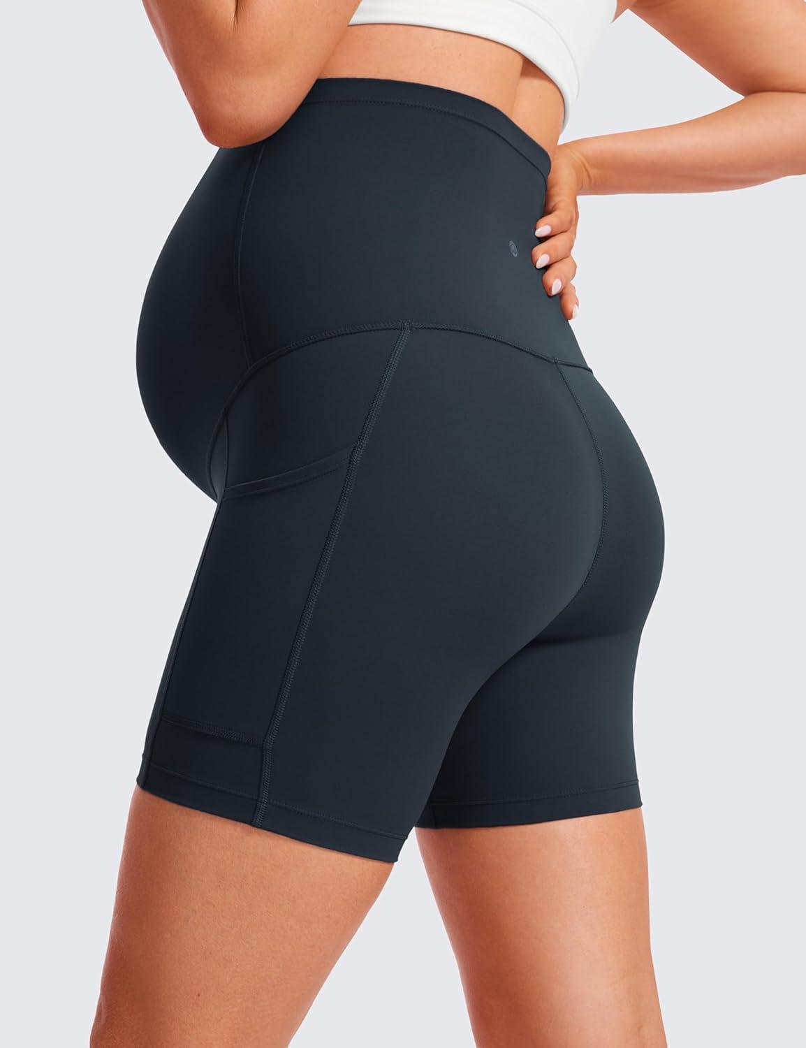 imageCRZ YOGA Butterluxe Maternity Biker Shorts Pockets 5quot Over The Belly Pregnancy Womens Yoga Workout Athletic Buttery SoftTrue Navy