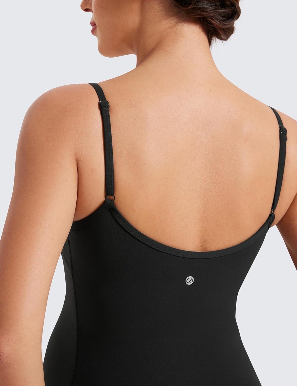 imageCRZ YOGA Butterluxe Maternity Cami Strap Workout Romper U Neck Casual Shorts Jumpsuit Pregnancy Womens Tank Top BodysuitBlack