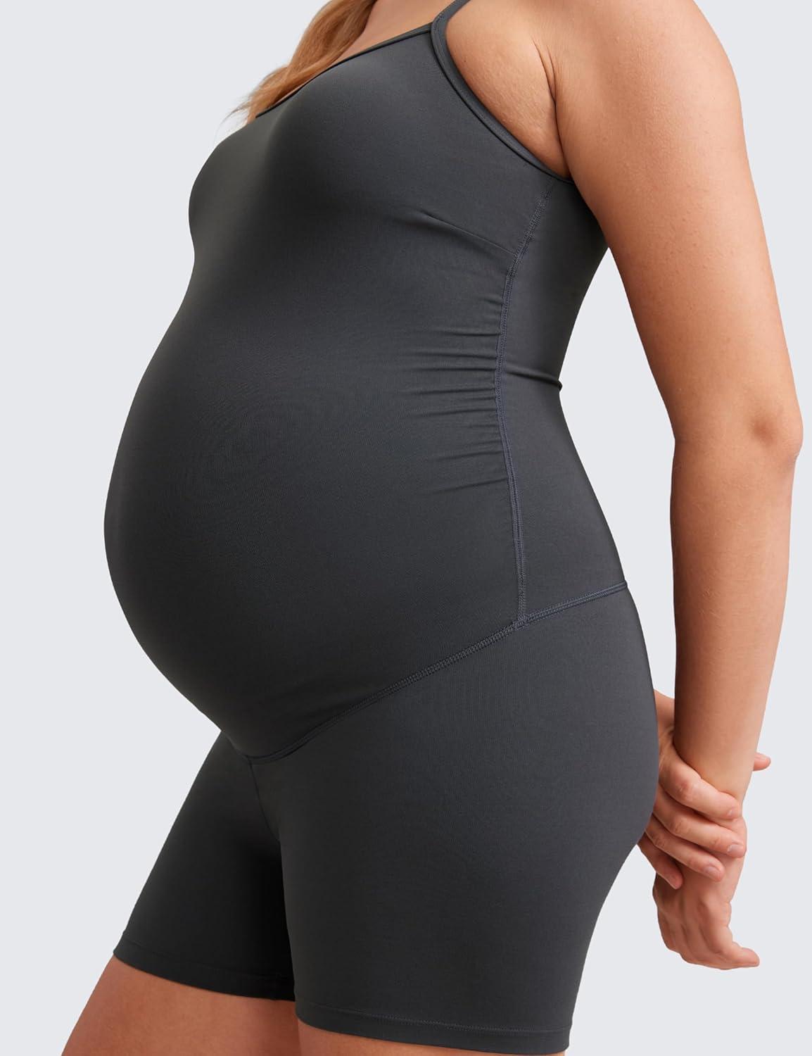 imageCRZ YOGA Butterluxe Maternity Cami Strap Workout Romper U Neck Casual Shorts Jumpsuit Pregnancy Womens Tank Top BodysuitMysterious Grey