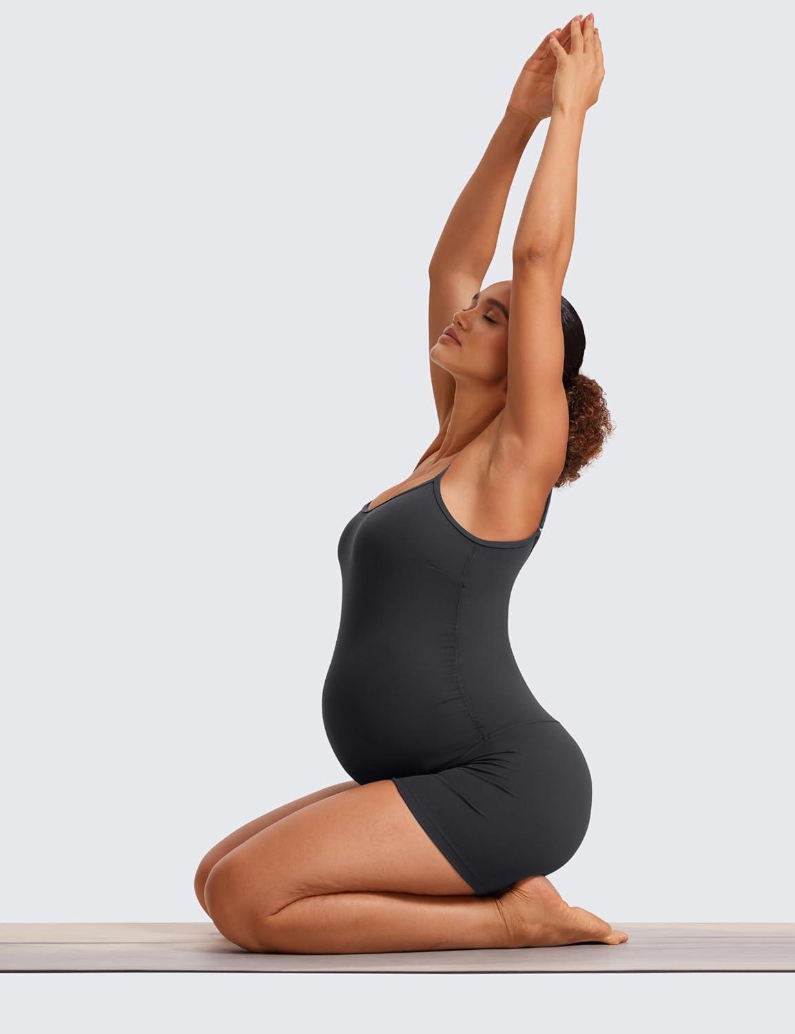imageCRZ YOGA Butterluxe Maternity Cami Strap Workout Romper U Neck Casual Shorts Jumpsuit Pregnancy Womens Tank Top BodysuitMysterious Grey