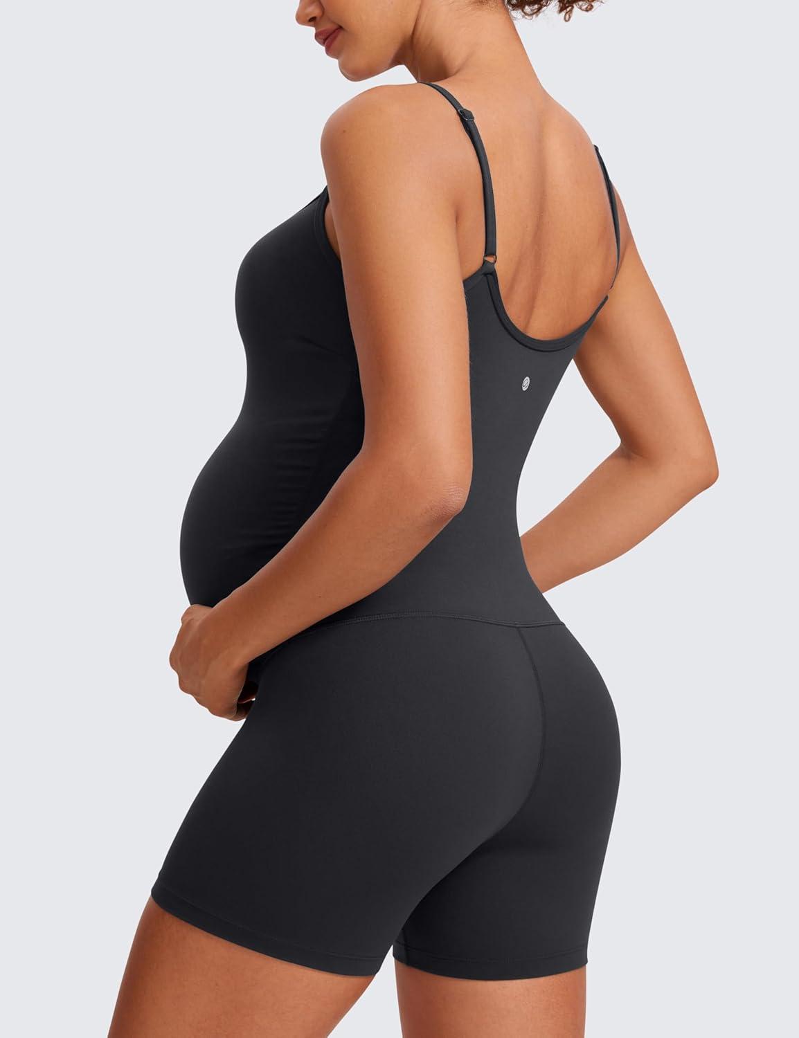 imageCRZ YOGA Butterluxe Maternity Cami Strap Workout Romper U Neck Casual Shorts Jumpsuit Pregnancy Womens Tank Top BodysuitMysterious Grey