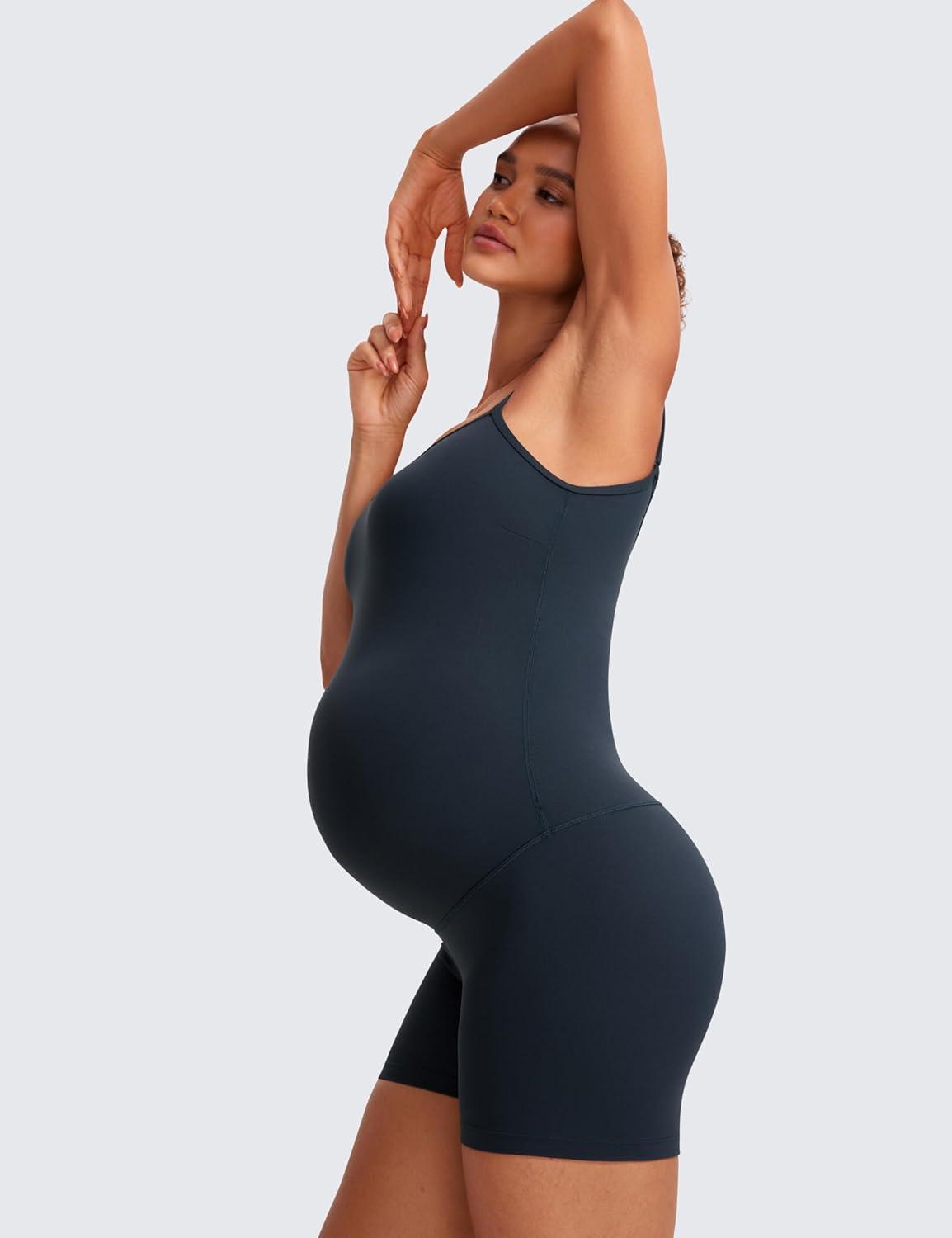 imageCRZ YOGA Butterluxe Maternity Cami Strap Workout Romper U Neck Casual Shorts Jumpsuit Pregnancy Womens Tank Top BodysuitTrue Navy