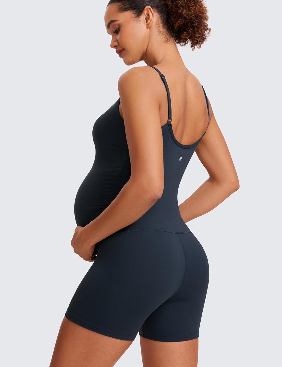 imageCRZ YOGA Butterluxe Maternity Cami Strap Workout Romper U Neck Casual Shorts Jumpsuit Pregnancy Womens Tank Top BodysuitTrue Navy