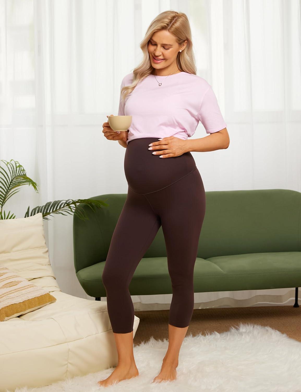 imageCRZ YOGA Butterluxe Maternity Capris Leggings 21quot Over The Belly Workout Active Yoga Womens Pregnancy Crop Pants StretchyHot Fudge Brown