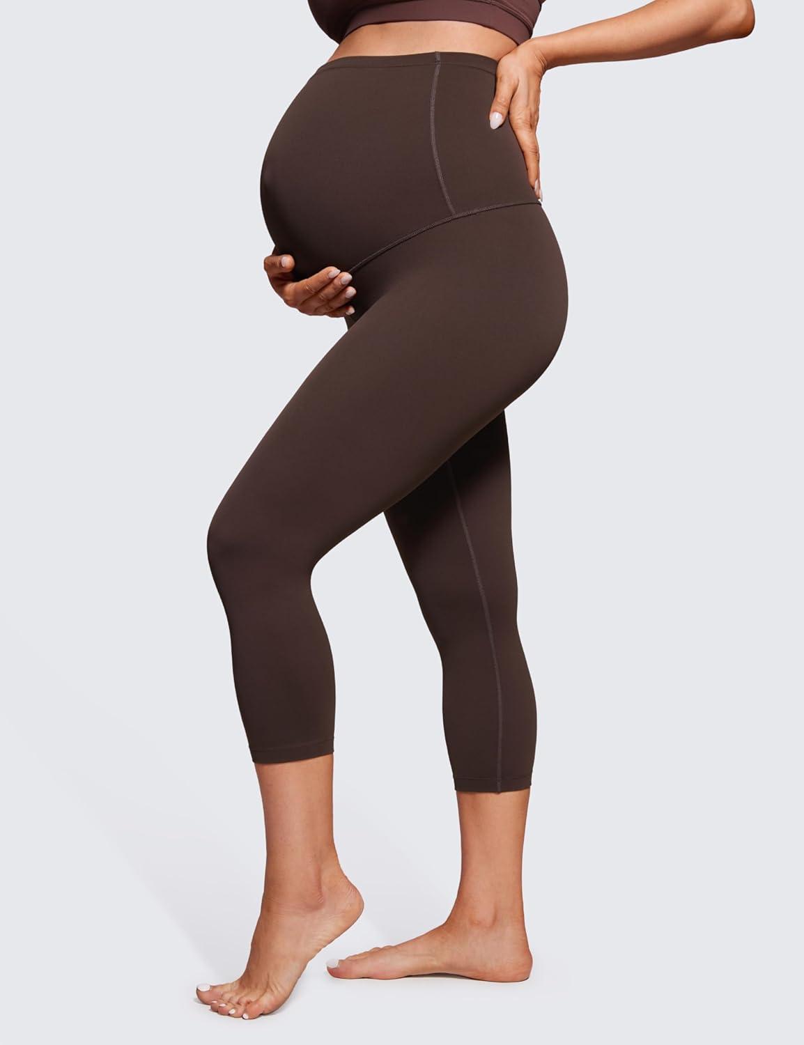 imageCRZ YOGA Butterluxe Maternity Capris Leggings 21quot Over The Belly Workout Active Yoga Womens Pregnancy Crop Pants StretchyHot Fudge Brown