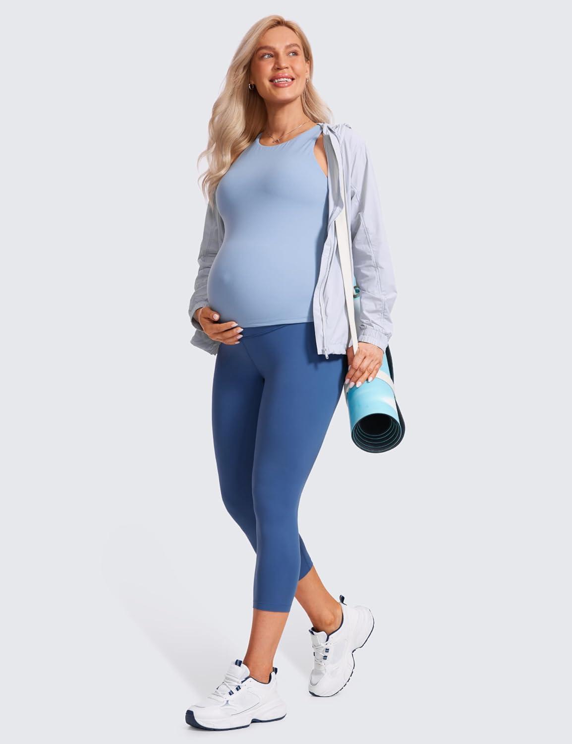 imageCRZ YOGA Butterluxe Maternity Capris Leggings 21quot Over The Belly Workout Active Yoga Womens Pregnancy Crop Pants StretchyPitch Blue