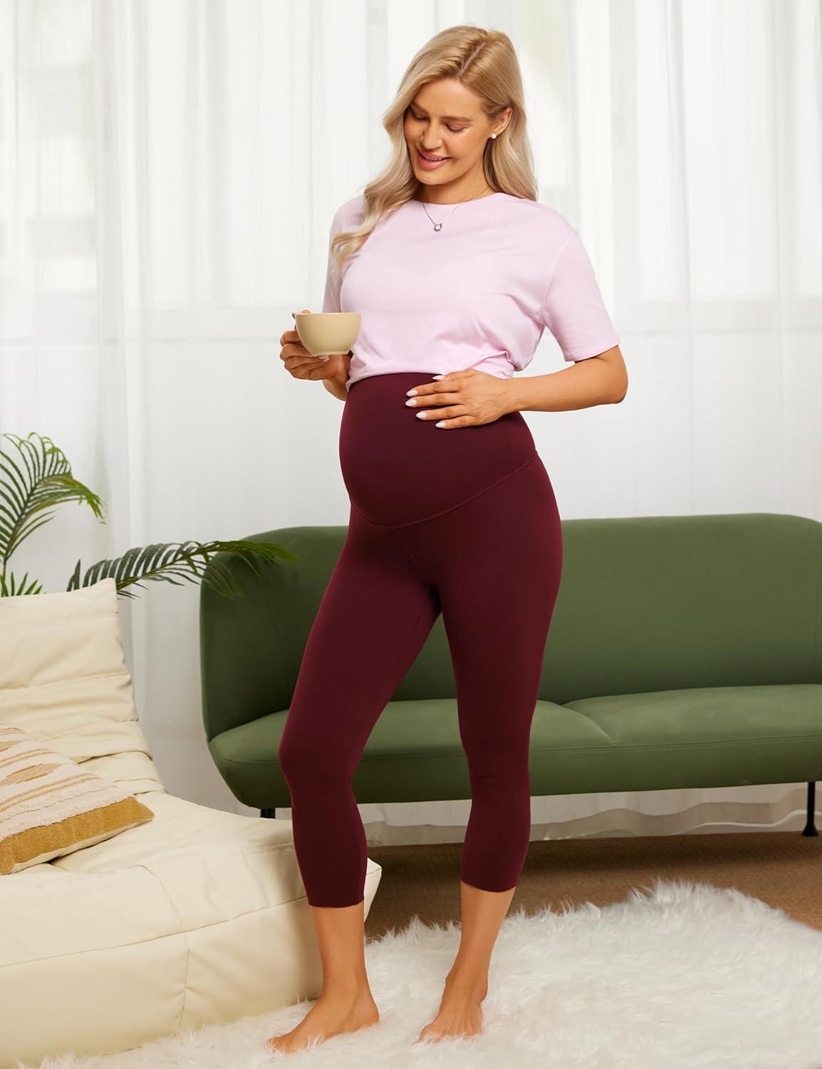 imageCRZ YOGA Butterluxe Maternity Capris Leggings 21quot Over The Belly Workout Active Yoga Womens Pregnancy Crop Pants StretchyRed Merlot