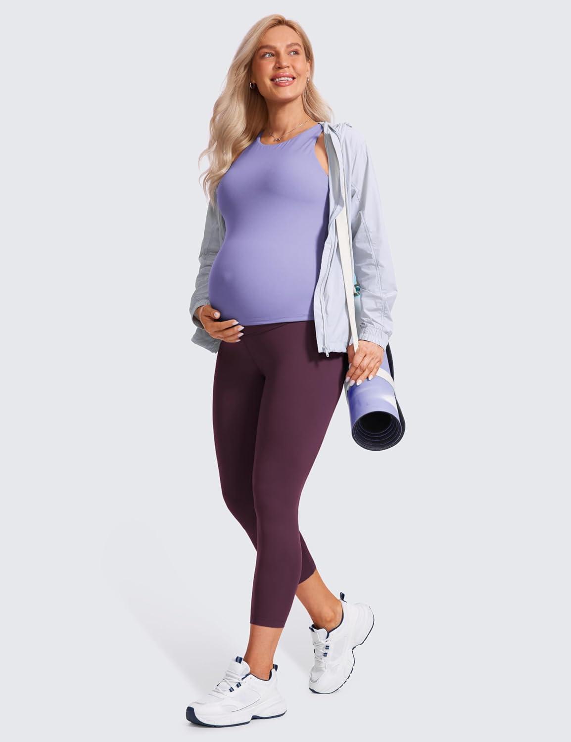 imageCRZ YOGA Butterluxe Maternity Capris Leggings 23quot Over The Belly Workout Active Yoga Womens Pregnancy Crop Pants StretchyDeep Purple