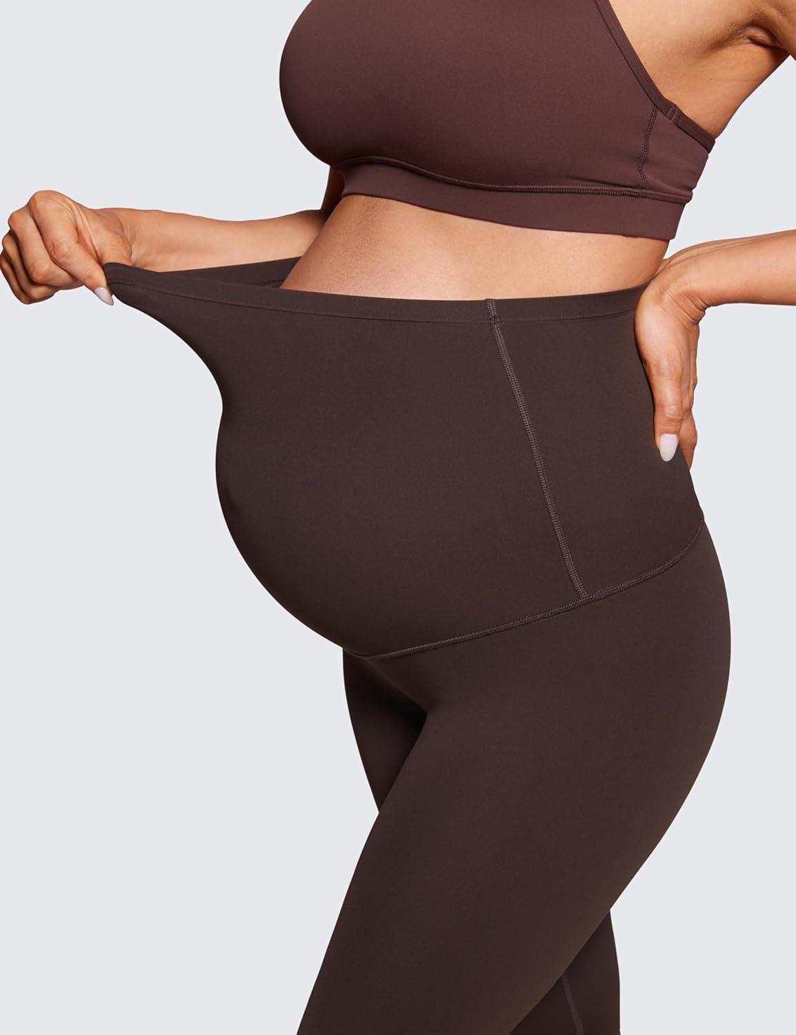 imageCRZ YOGA Butterluxe Maternity Capris Leggings 23quot Over The Belly Workout Active Yoga Womens Pregnancy Crop Pants StretchyHot Fudge Brown