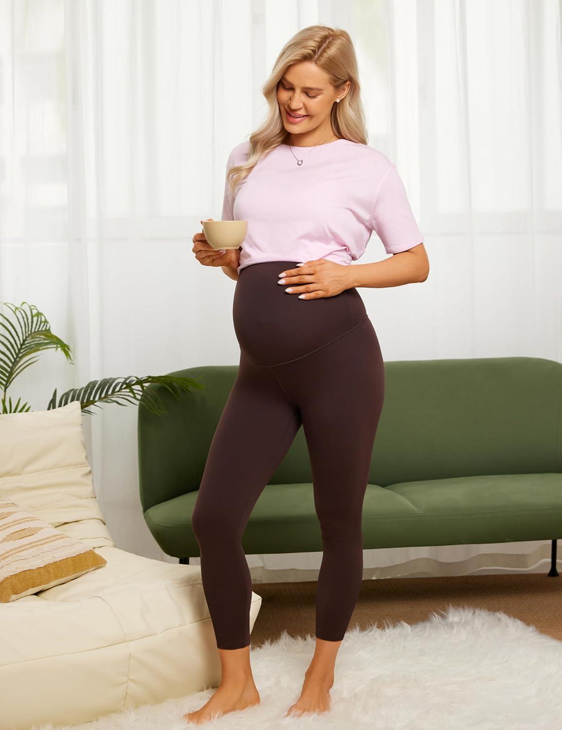 imageCRZ YOGA Butterluxe Maternity Capris Leggings 23quot Over The Belly Workout Active Yoga Womens Pregnancy Crop Pants StretchyHot Fudge Brown