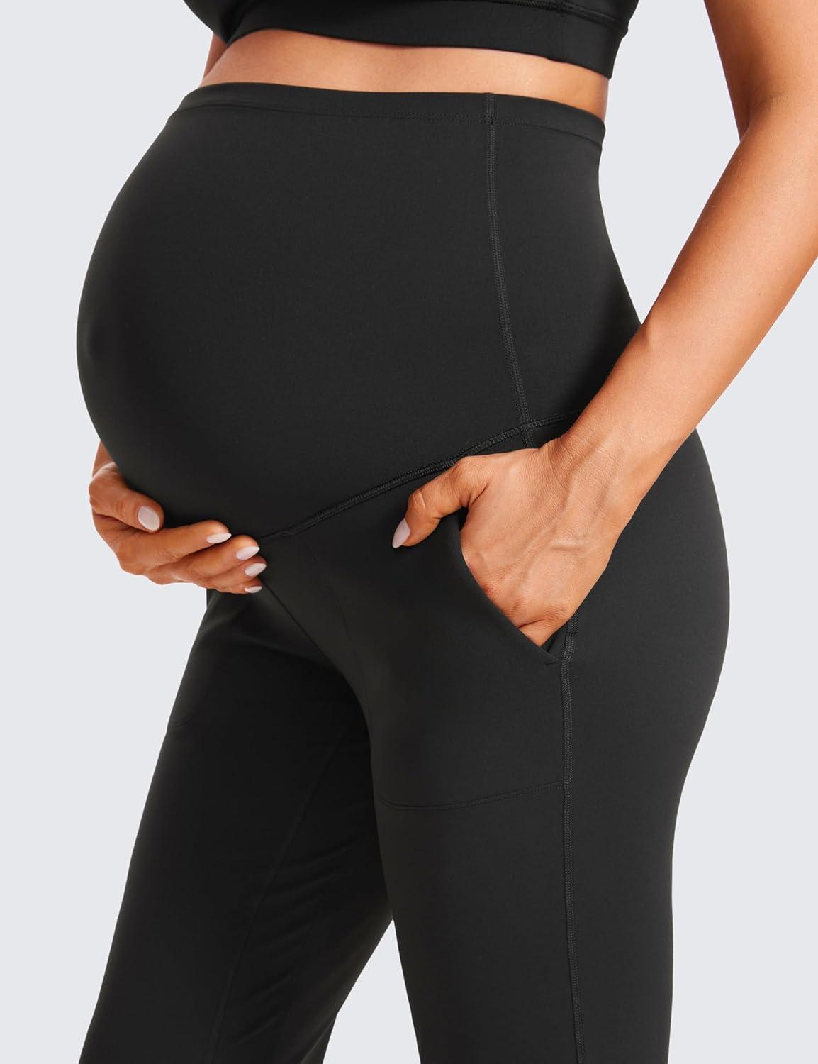 imageCRZ YOGA Butterluxe Maternity Joggers Pockets 27quot Workout Active Yoga Pregnancy Womens Pants Over The Belly SoftBlack