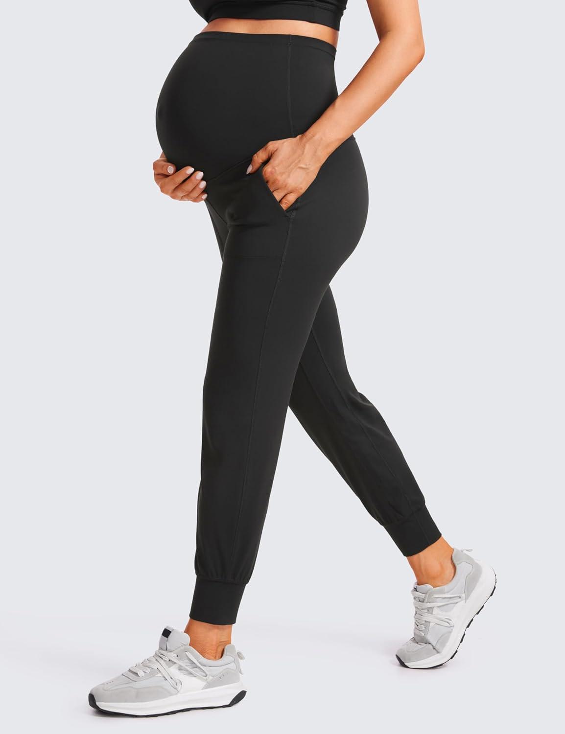 imageCRZ YOGA Butterluxe Maternity Joggers Pockets 27quot Workout Active Yoga Pregnancy Womens Pants Over The Belly SoftBlack