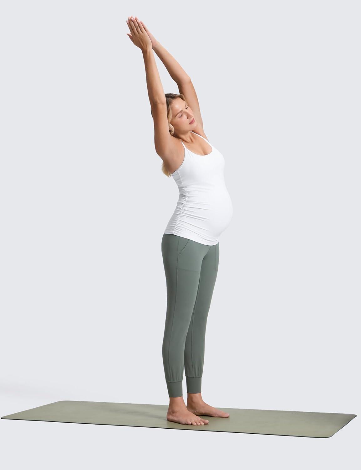 imageCRZ YOGA Butterluxe Maternity Joggers Pockets 27quot Workout Active Yoga Pregnancy Womens Pants Over The Belly SoftGrey Sage