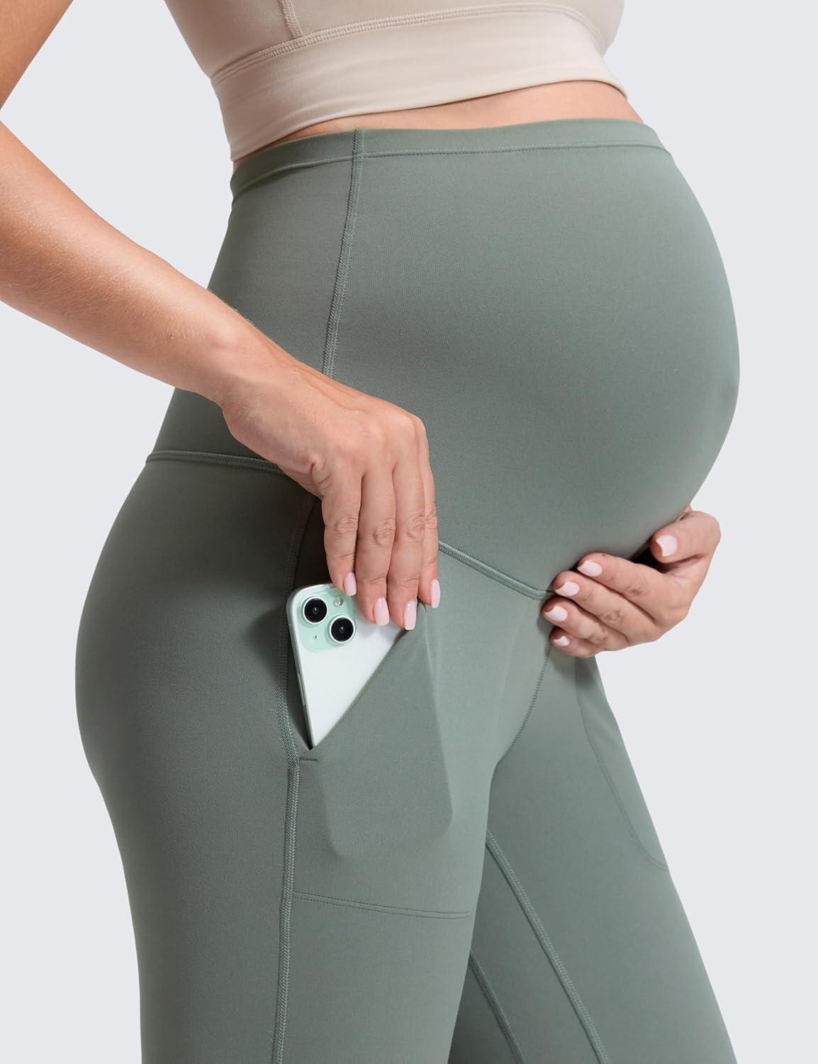 imageCRZ YOGA Butterluxe Maternity Joggers Pockets 27quot Workout Active Yoga Pregnancy Womens Pants Over The Belly SoftGrey Sage