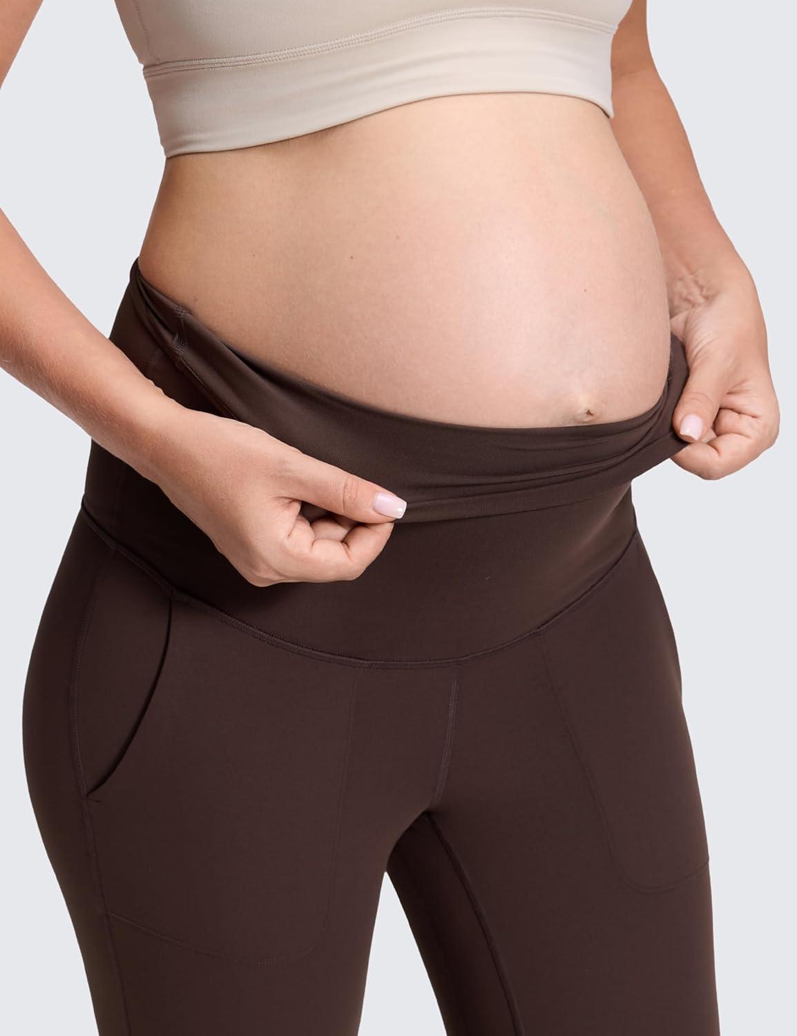 imageCRZ YOGA Butterluxe Maternity Joggers Pockets 27quot Workout Active Yoga Pregnancy Womens Pants Over The Belly SoftHot Fudge Brown
