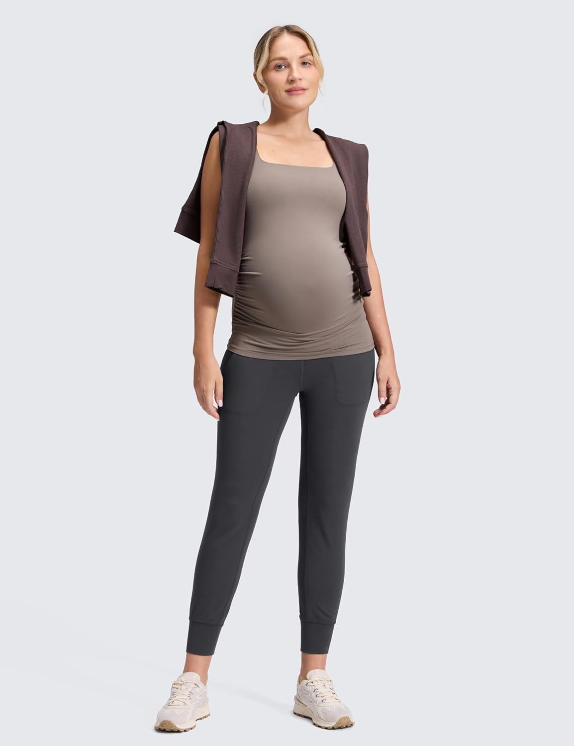 imageCRZ YOGA Butterluxe Maternity Joggers Pockets 27quot Workout Active Yoga Pregnancy Womens Pants Over The Belly SoftMysterious Grey