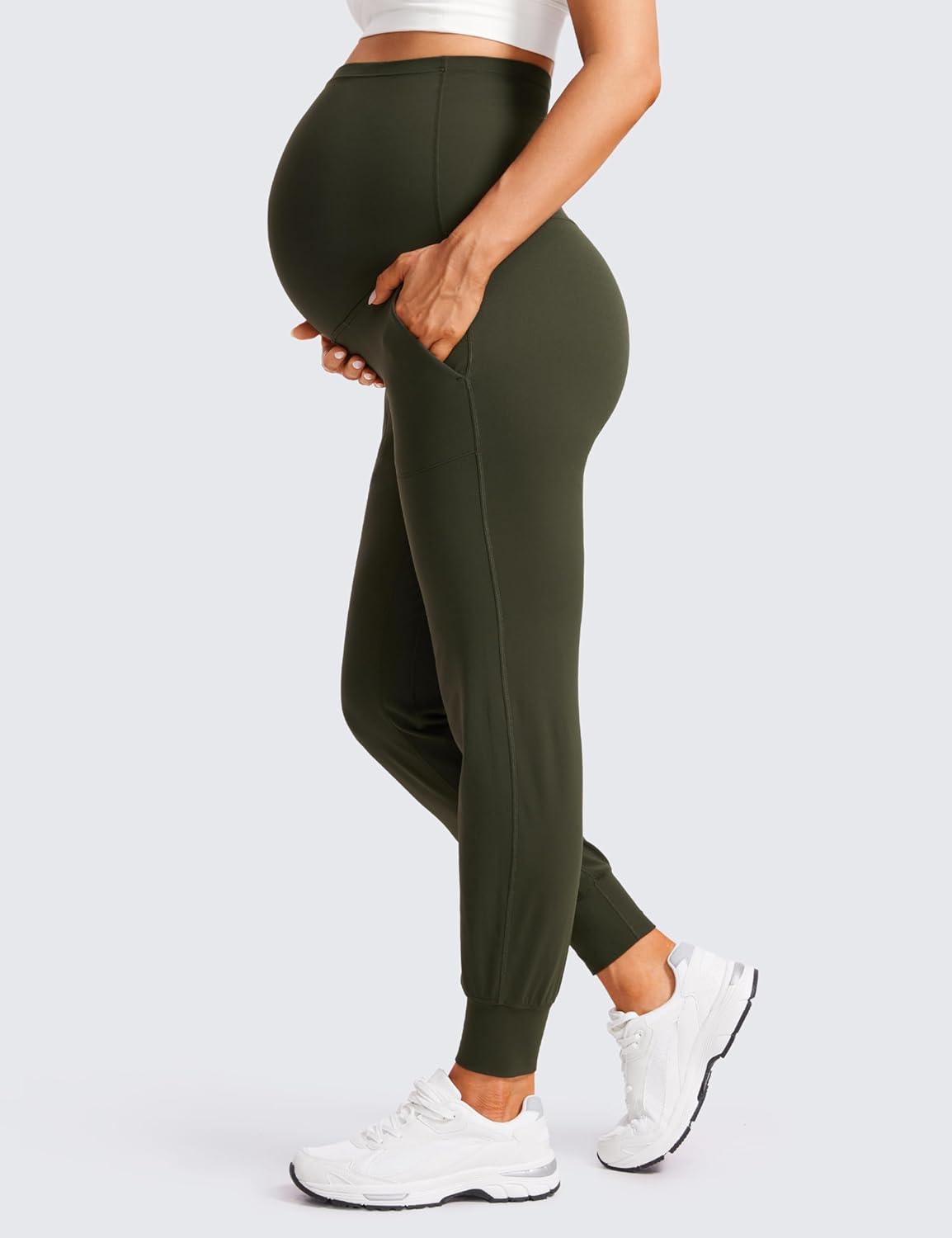 imageCRZ YOGA Butterluxe Maternity Joggers Pockets 27quot Workout Active Yoga Pregnancy Womens Pants Over The Belly SoftOlive Green
