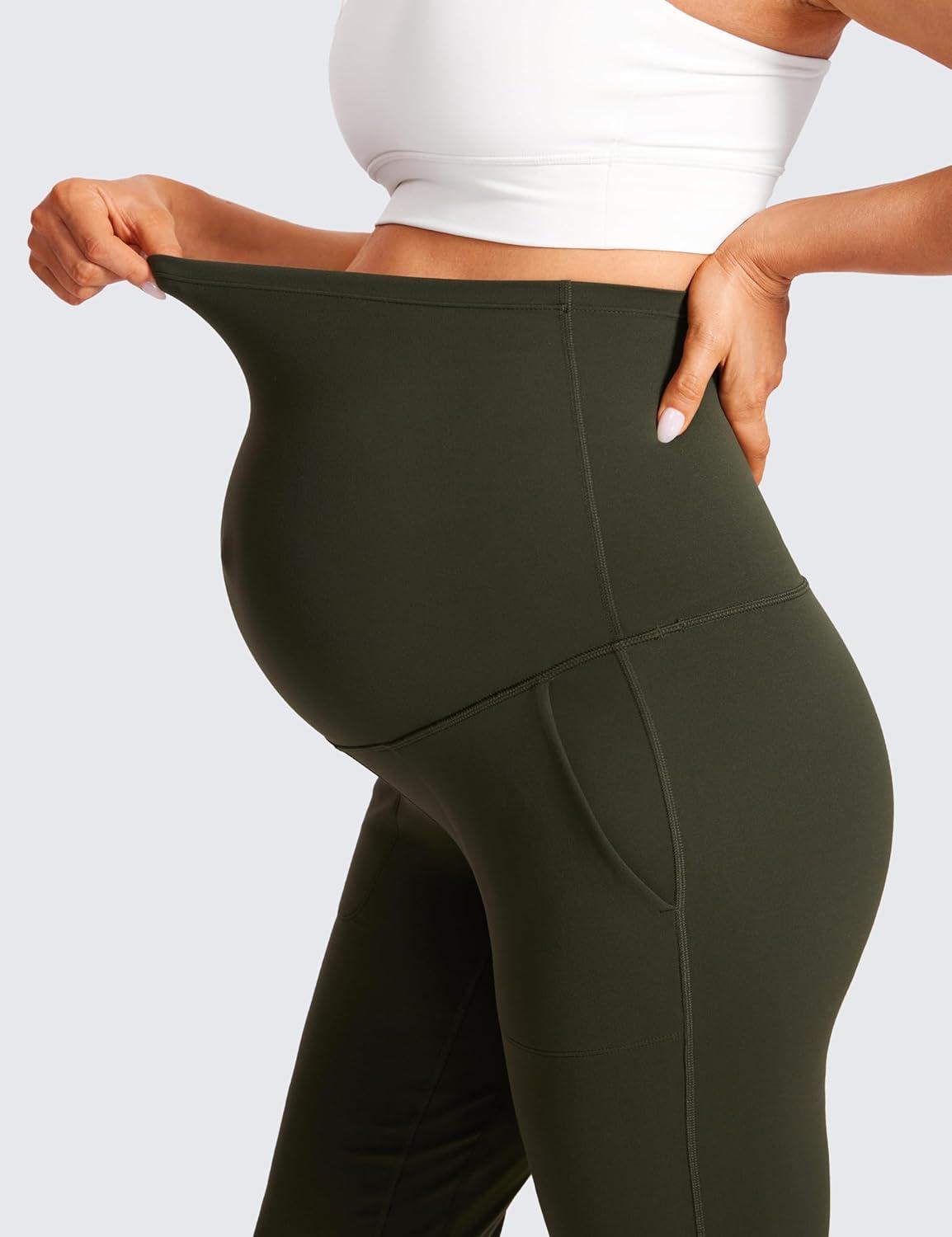 imageCRZ YOGA Butterluxe Maternity Joggers Pockets 27quot Workout Active Yoga Pregnancy Womens Pants Over The Belly SoftOlive Green