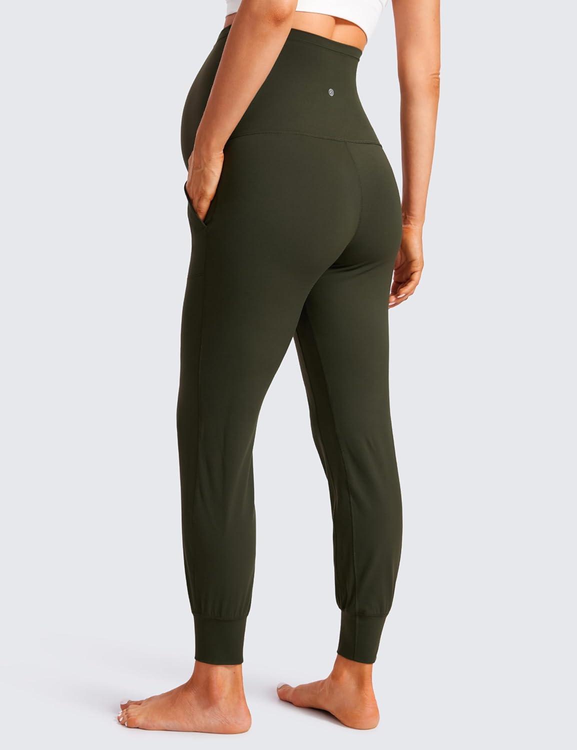 imageCRZ YOGA Butterluxe Maternity Joggers Pockets 27quot Workout Active Yoga Pregnancy Womens Pants Over The Belly SoftOlive Green