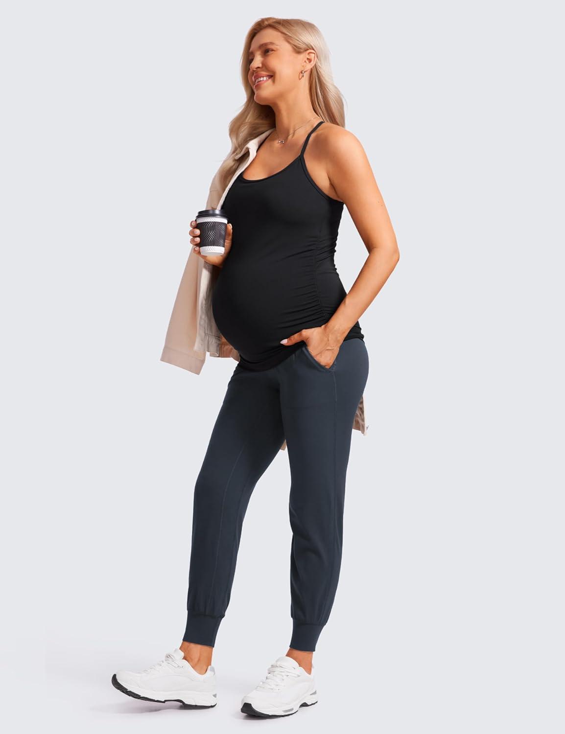 imageCRZ YOGA Butterluxe Maternity Joggers Pockets 27quot Workout Active Yoga Pregnancy Womens Pants Over The Belly SoftTrue Navy