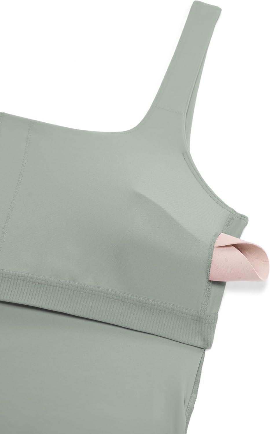 imageCRZ YOGA Butterluxe Maternity Square Neck Tank Tops Ruched Sleeveless Womens Pregnancy Yoga Tee Shirt with Built in BraGreen Palm Court