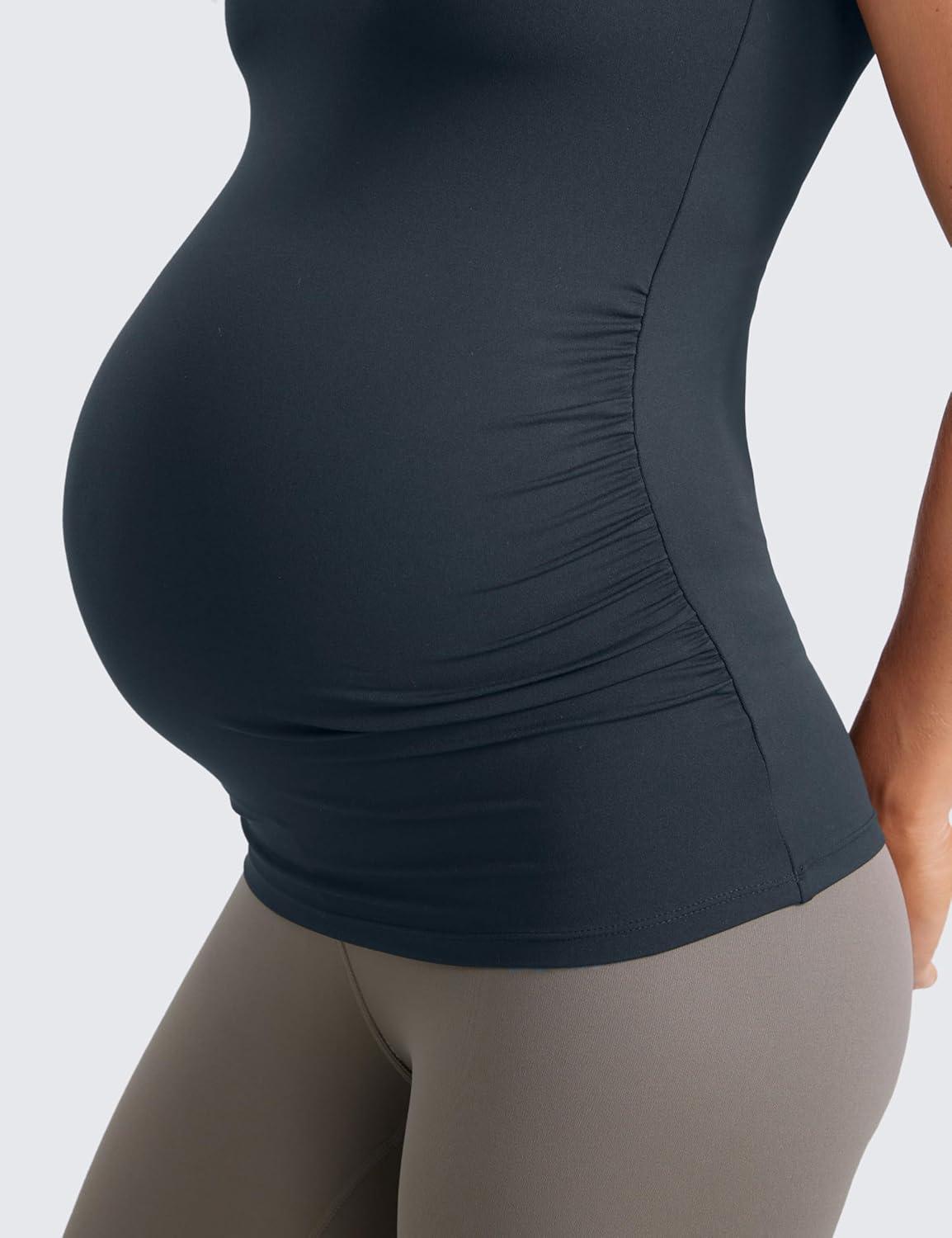 imageCRZ YOGA Butterluxe Maternity Square Neck Tank Tops Ruched Sleeveless Womens Pregnancy Yoga Tee Shirt with Built in BraTrue Navy