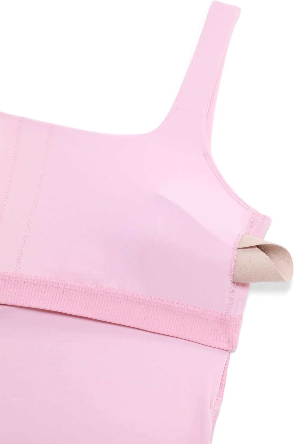 imageCRZ YOGA Butterluxe Maternity Square Neck Tank Tops Ruched Sleeveless Womens Pregnancy Yoga Tee Shirt with Built in BraVita Pink