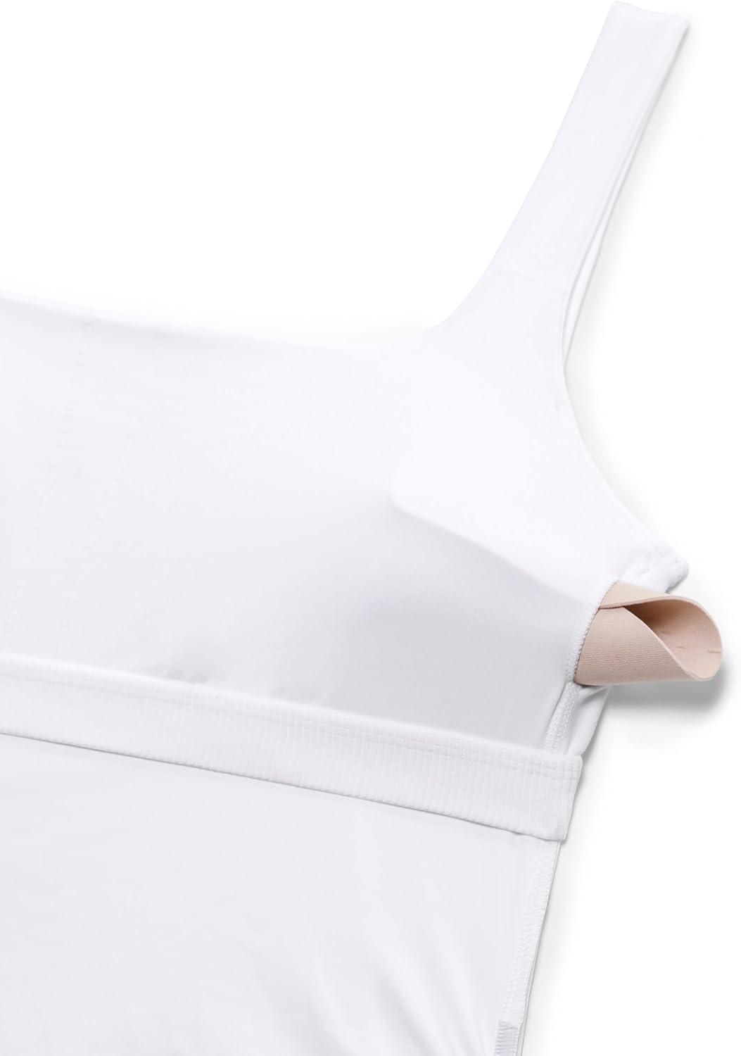 imageCRZ YOGA Butterluxe Maternity Square Neck Tank Tops Ruched Sleeveless Womens Pregnancy Yoga Tee Shirt with Built in BraWhite