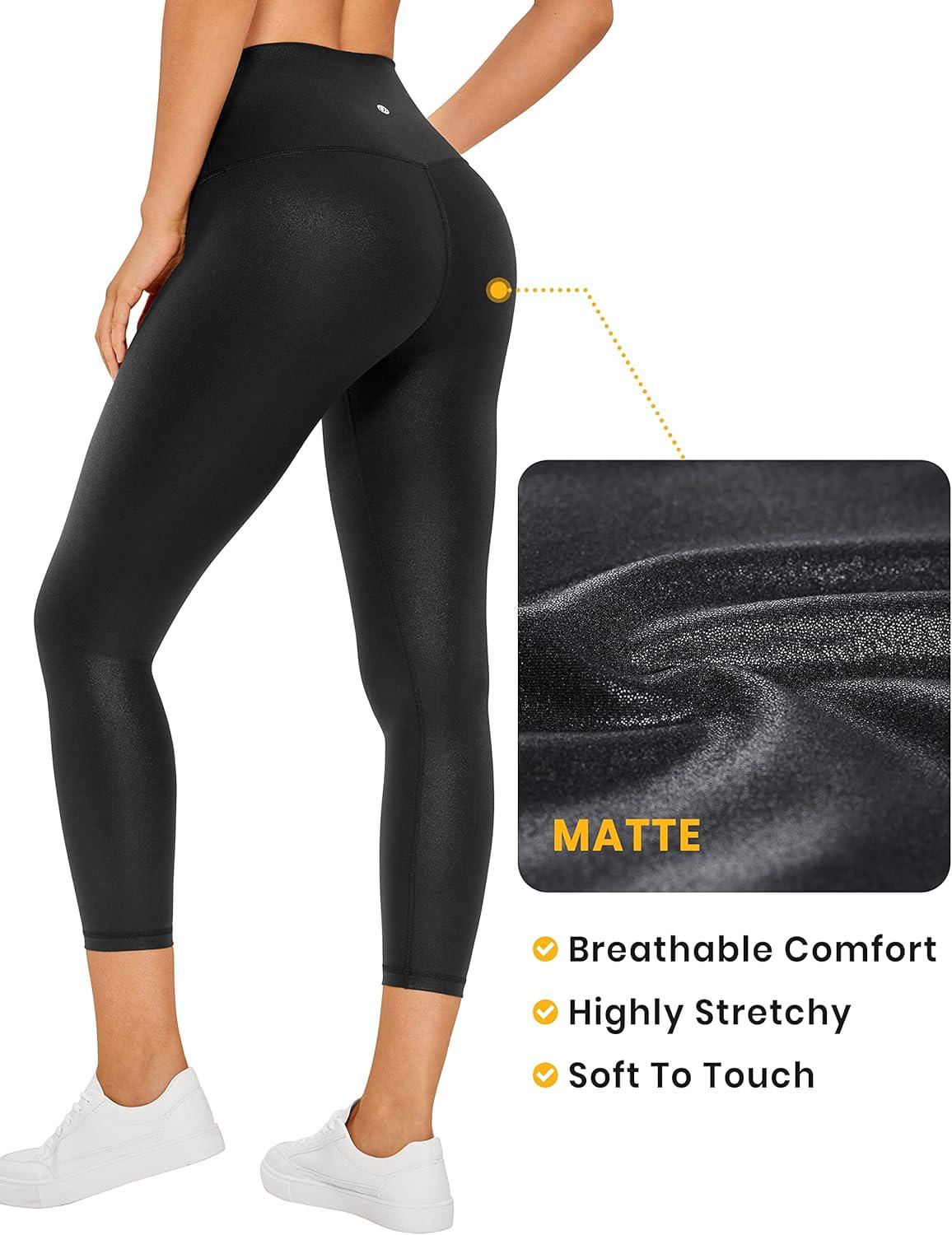 imageCRZ YOGA Butterluxe Matte Faux Leather Leggings for Women 23 High Waisted Buttery Soft Lounge Capri Faux LeatherBlack Classic
