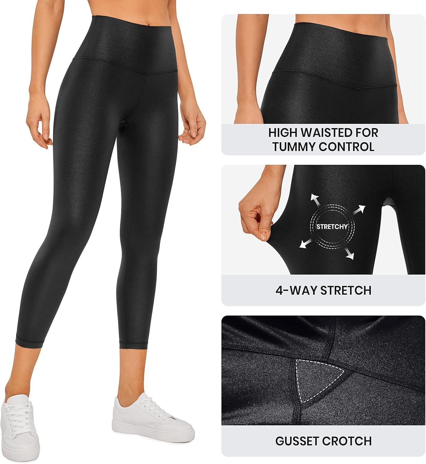 imageCRZ YOGA Butterluxe Matte Faux Leather Leggings for Women 23 High Waisted Buttery Soft Lounge Capri Faux LeatherBlack Classic