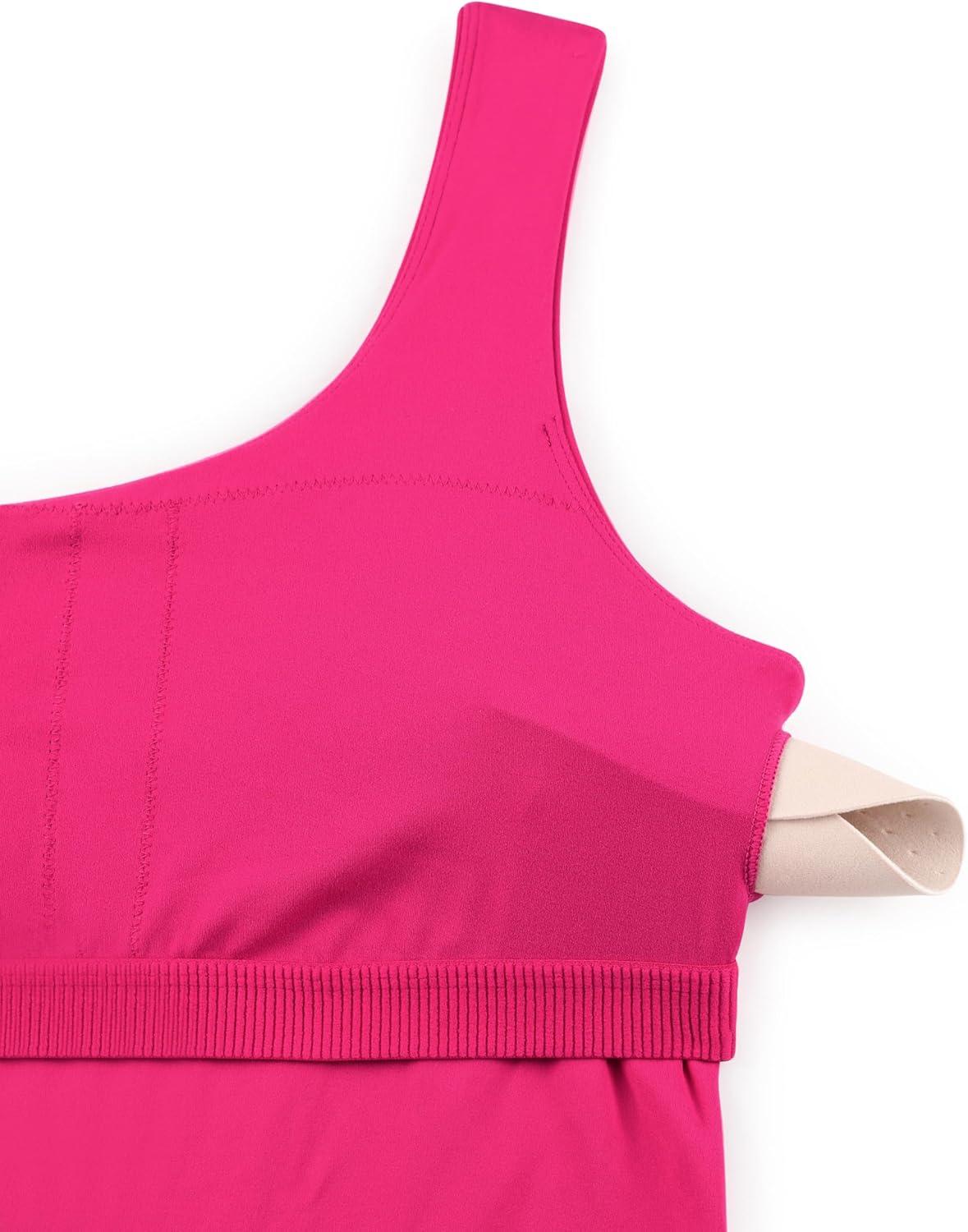 imageCRZ YOGA Butterluxe One Shoulder Athletic Rompers for Women Removable Padded Shorts Jumpsuit One Piece Stretchy BodysuitGranita Pink