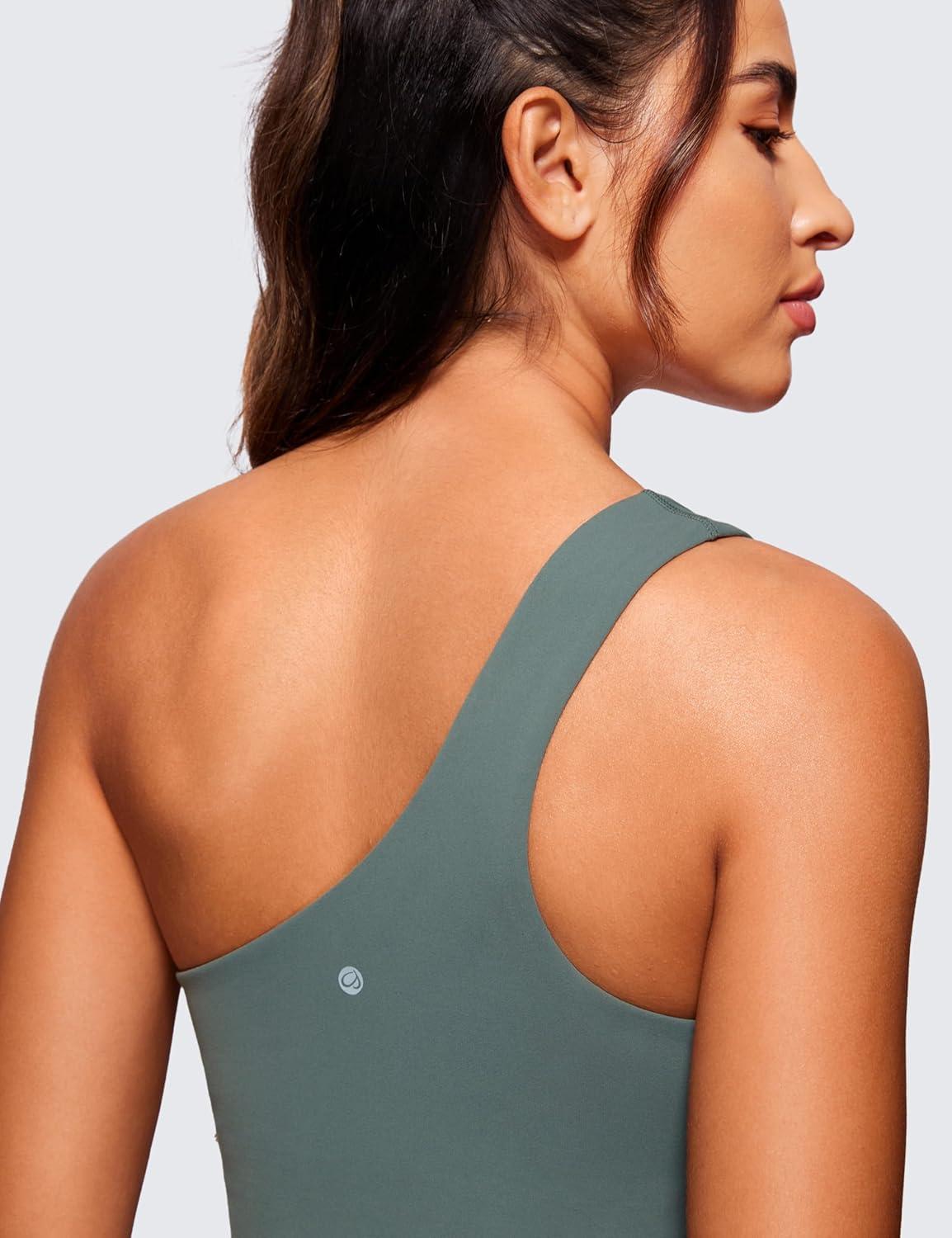 imageCRZ YOGA Butterluxe One Shoulder Athletic Rompers for Women Removable Padded Shorts Jumpsuit One Piece Stretchy BodysuitGrey Sage