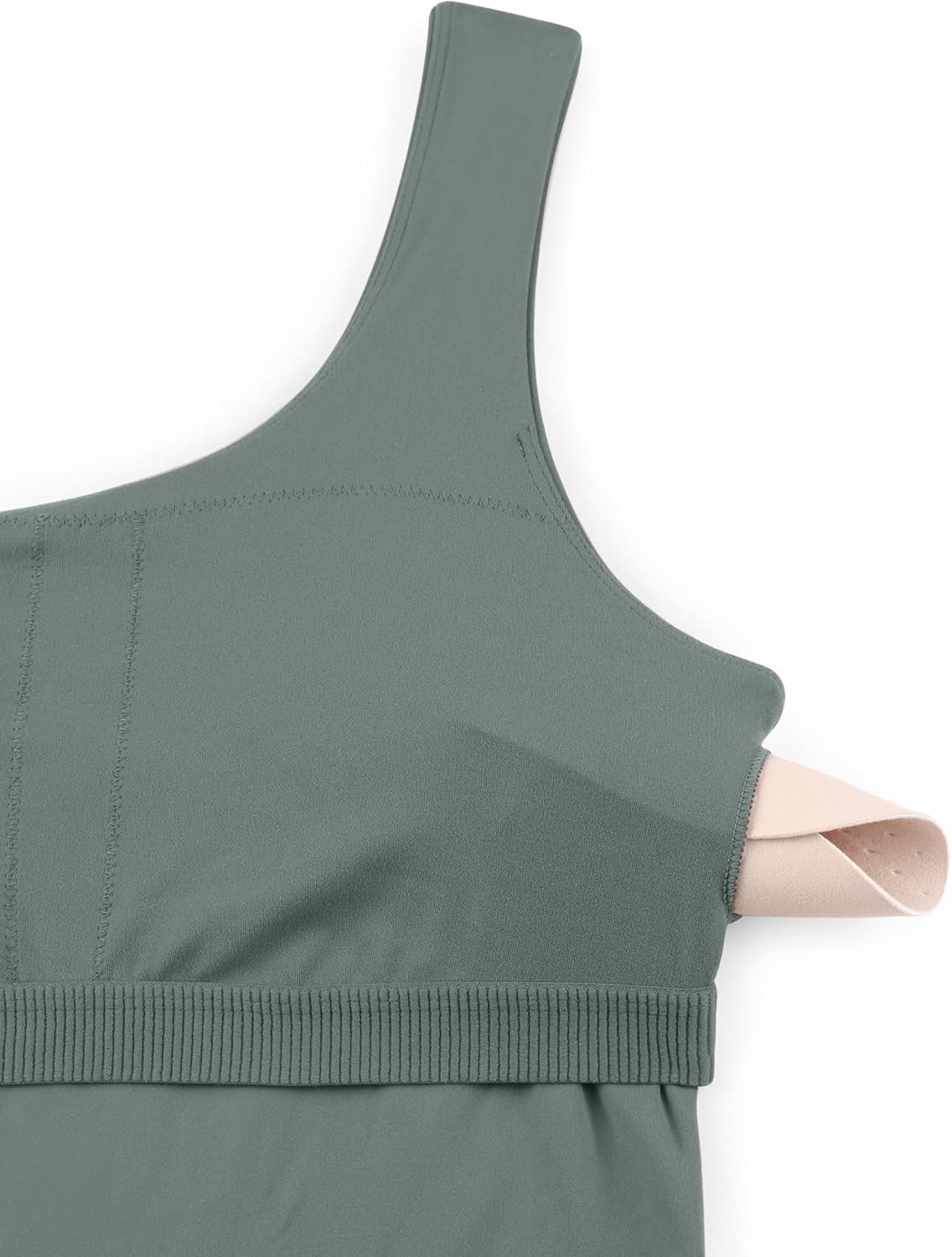 imageCRZ YOGA Butterluxe One Shoulder Athletic Rompers for Women Removable Padded Shorts Jumpsuit One Piece Stretchy BodysuitGrey Sage