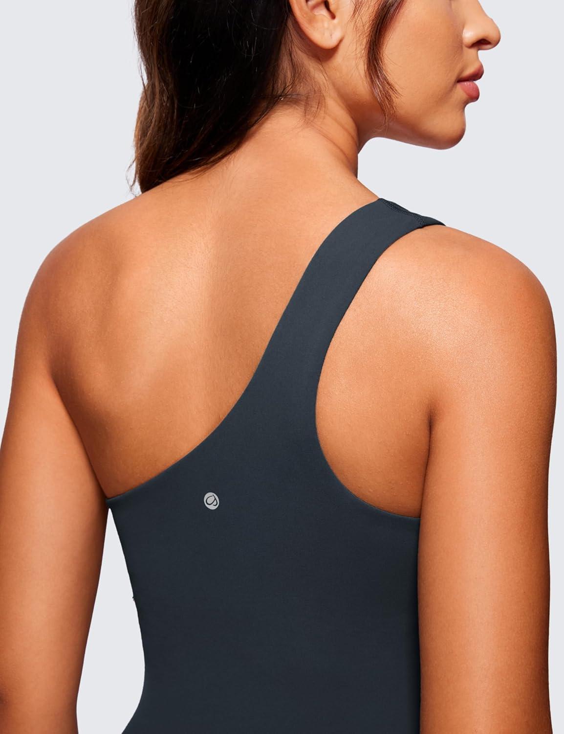 imageCRZ YOGA Butterluxe One Shoulder Athletic Rompers for Women Removable Padded Shorts Jumpsuit One Piece Stretchy BodysuitTrue Navy