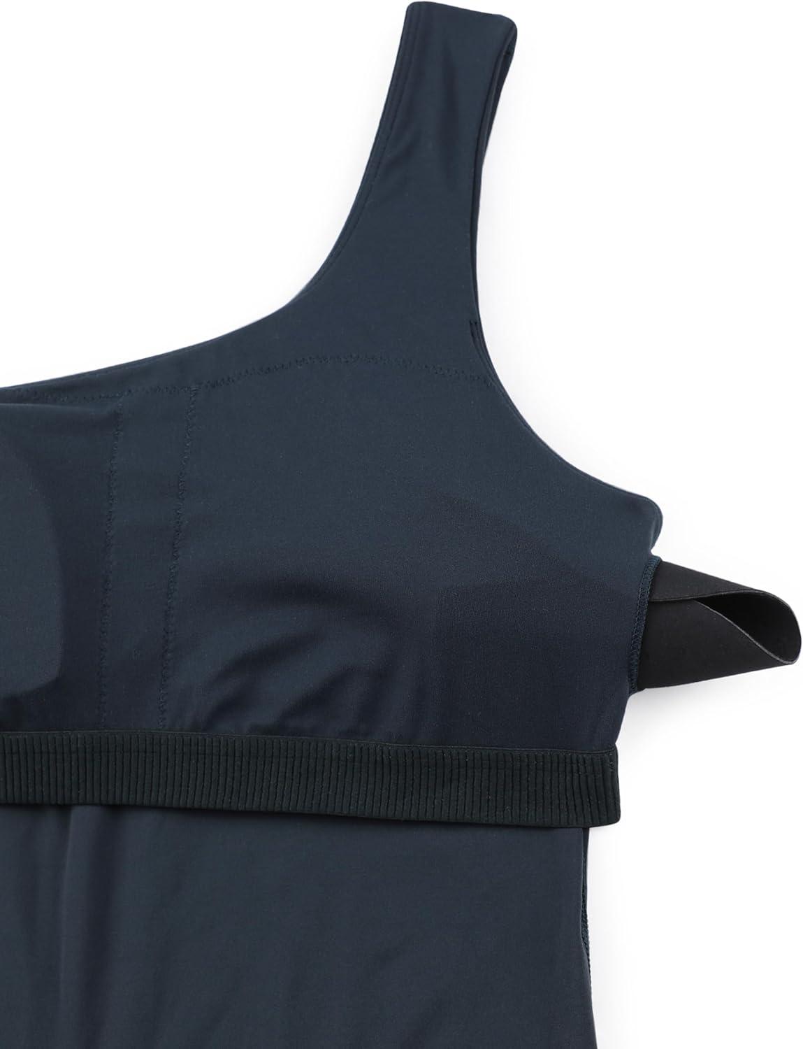 imageCRZ YOGA Butterluxe One Shoulder Athletic Rompers for Women Removable Padded Shorts Jumpsuit One Piece Stretchy BodysuitTrue Navy