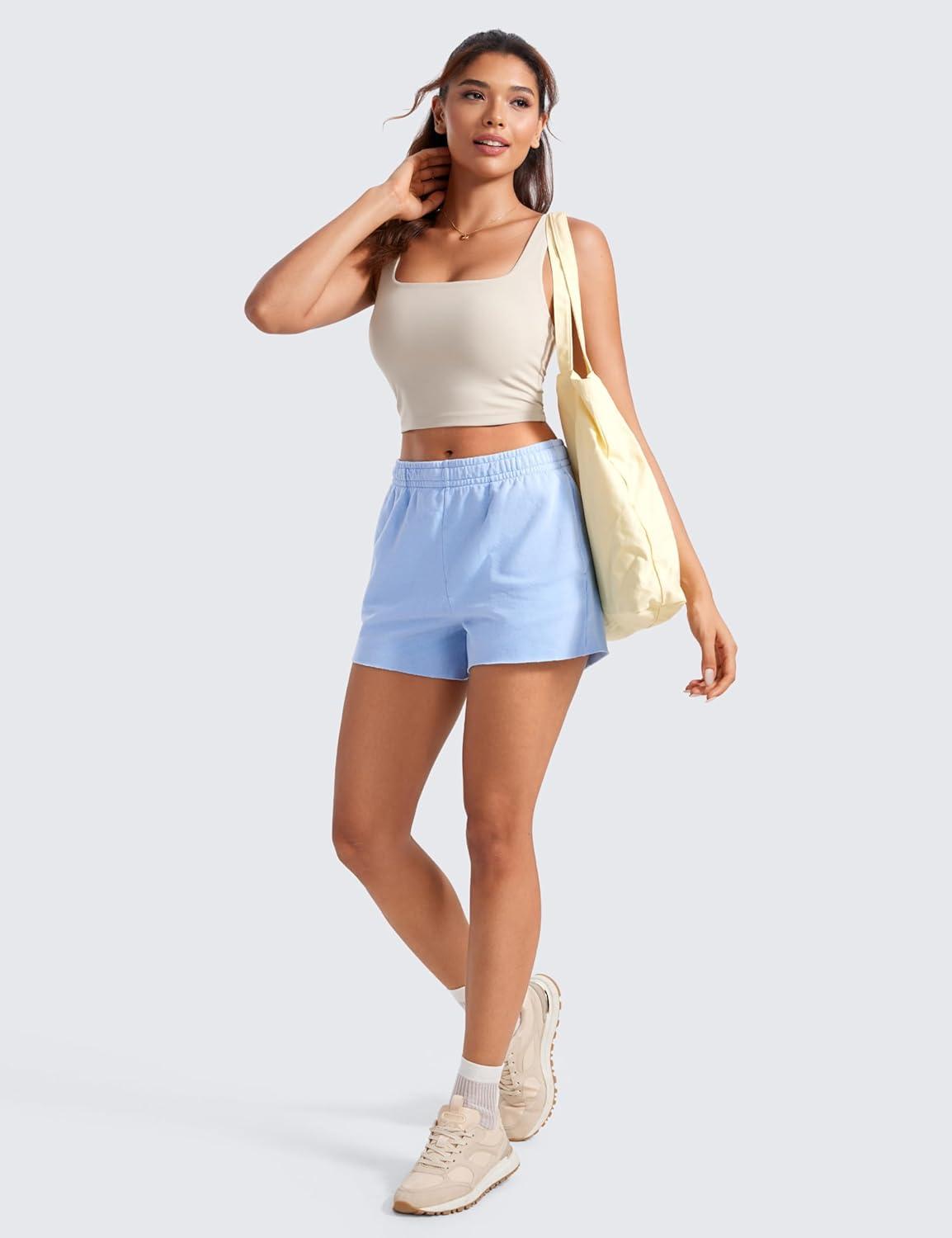 imageCRZ YOGA Butterluxe Square Neck Crop Tank Tops for Women Workout Longline Sports Bras Padded Yoga CamisoleMojave Tan