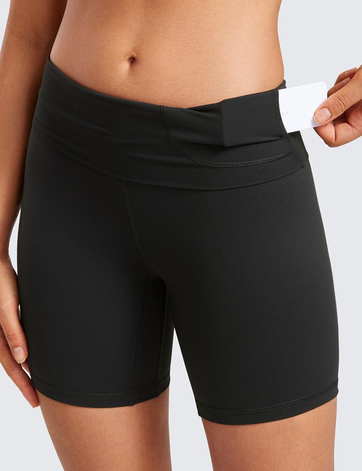 imageCRZ YOGA Butterluxe Super High Waist Biker Shorts 6quot Yoga Workout Womens Buttery Soft Over BellyBlack