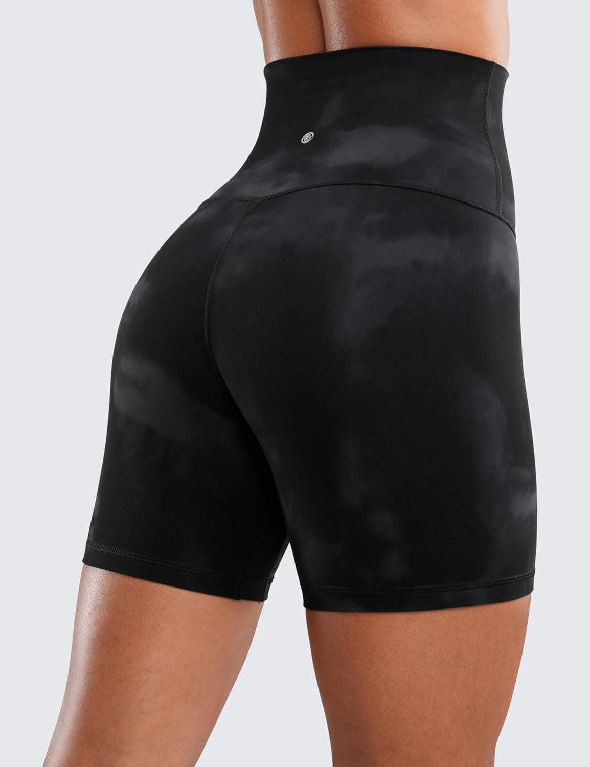 imageCRZ YOGA Butterluxe Super High Waist Biker Shorts 6quot Yoga Workout Womens Buttery Soft Over BellyBlack Tie Dye Flowers