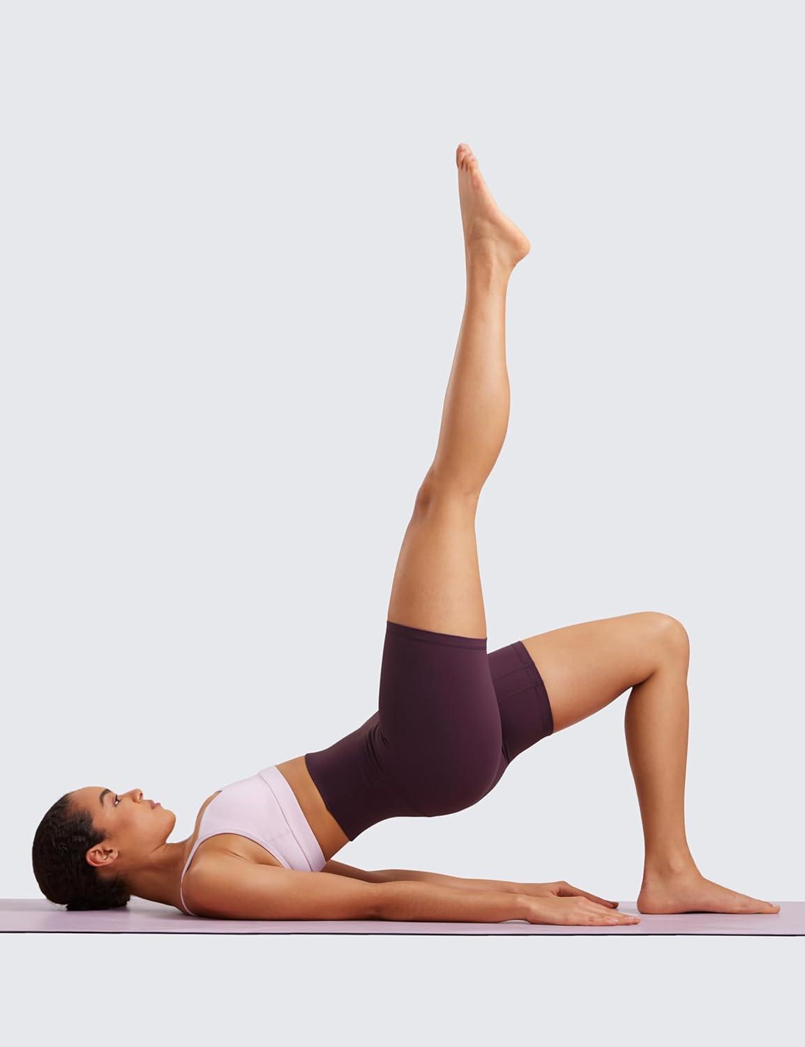 imageCRZ YOGA Butterluxe Super High Waist Biker Shorts 6quot Yoga Workout Womens Buttery Soft Over BellyDeep Purple