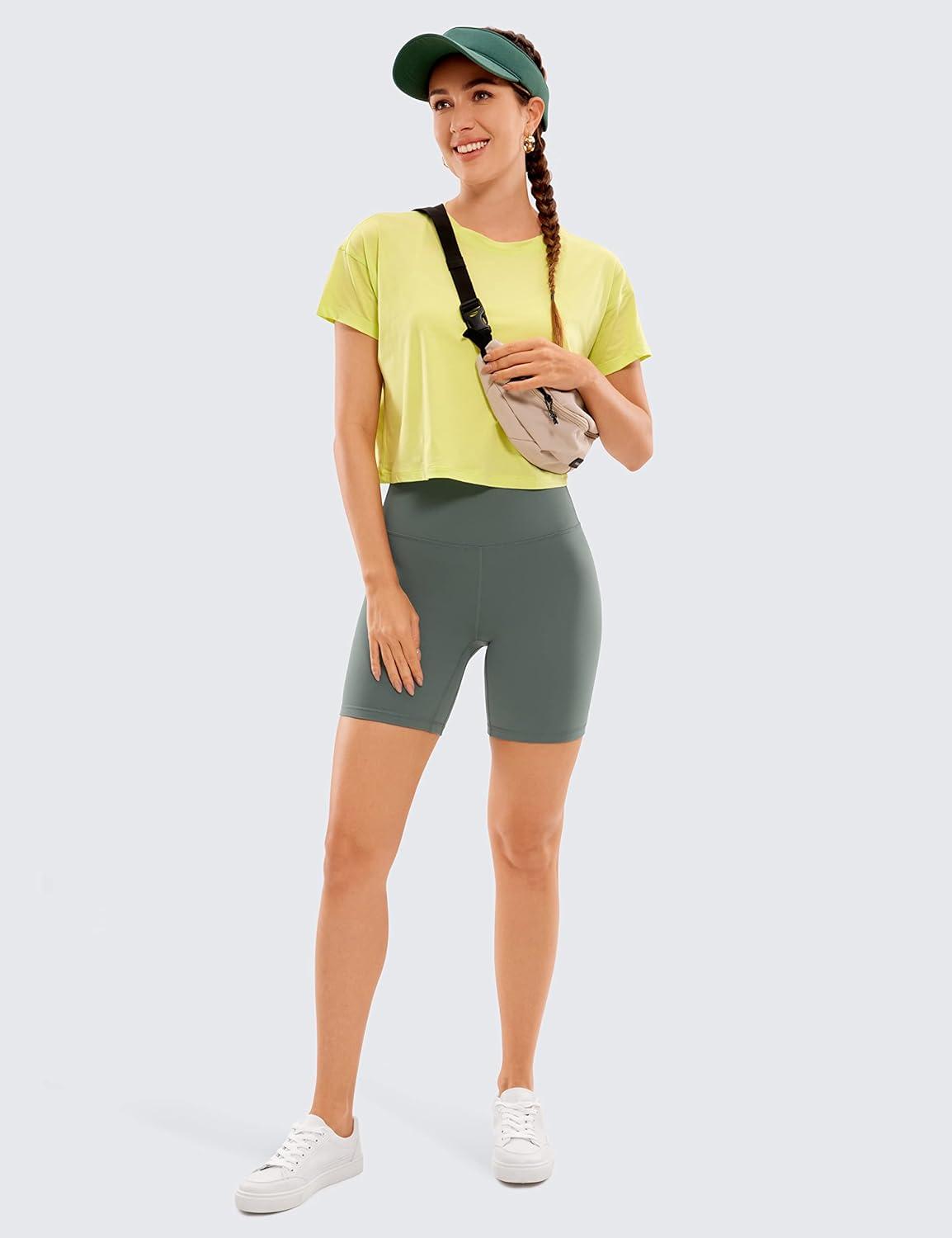 imageCRZ YOGA Butterluxe Super High Waist Biker Shorts 6quot Yoga Workout Womens Buttery Soft Over BellyGrey Sage