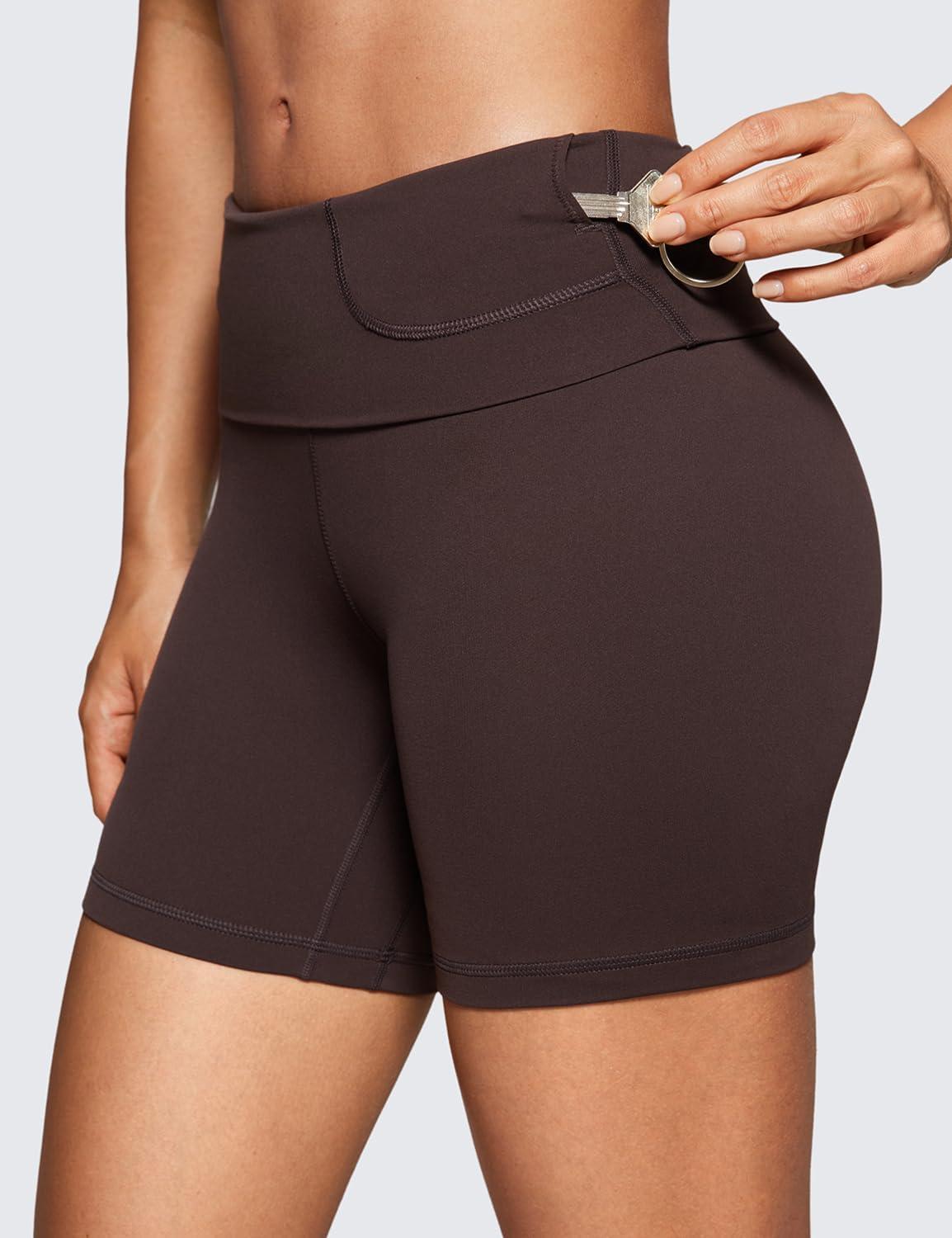 imageCRZ YOGA Butterluxe Super High Waist Biker Shorts 6quot Yoga Workout Womens Buttery Soft Over BellyHot Fudge Brown