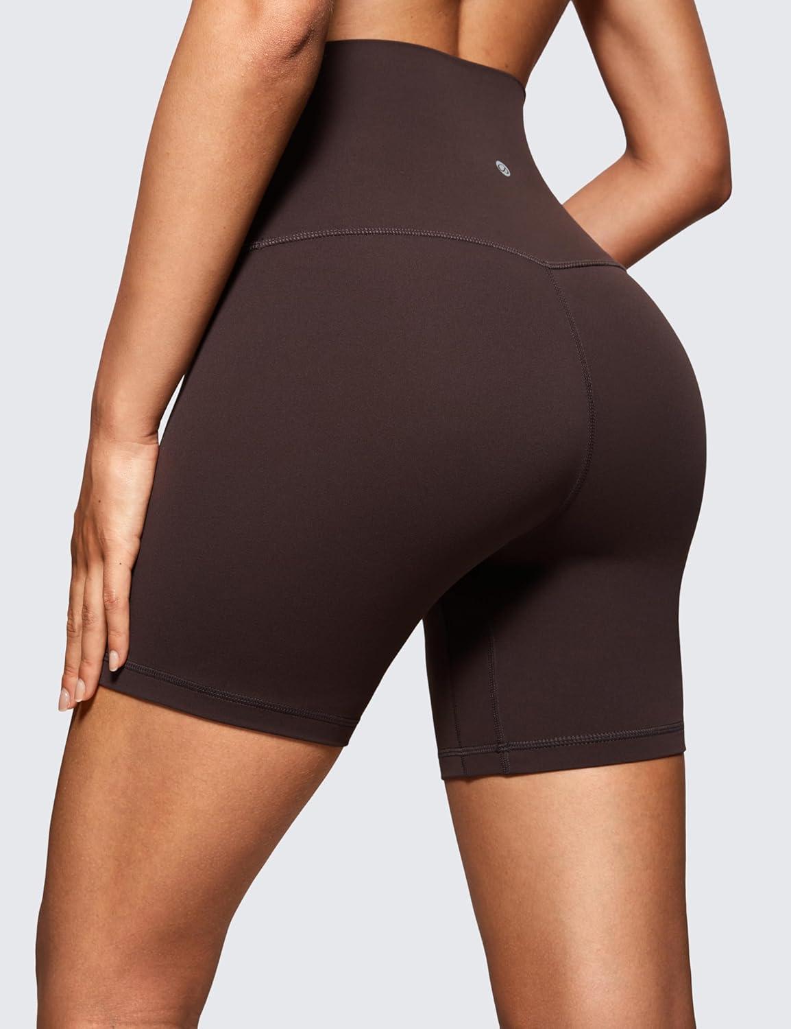 imageCRZ YOGA Butterluxe Super High Waist Biker Shorts 6quot Yoga Workout Womens Buttery Soft Over BellyHot Fudge Brown