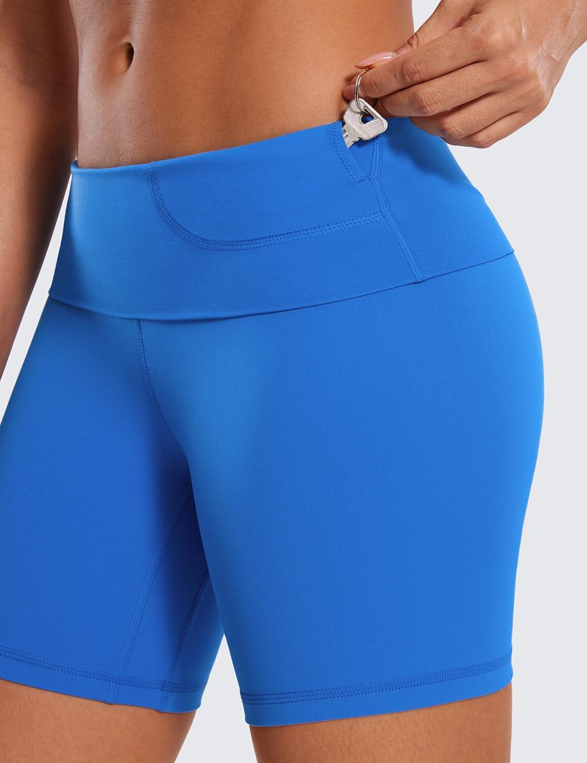 imageCRZ YOGA Butterluxe Super High Waist Biker Shorts 6quot Yoga Workout Womens Buttery Soft Over BellySparkle Blue