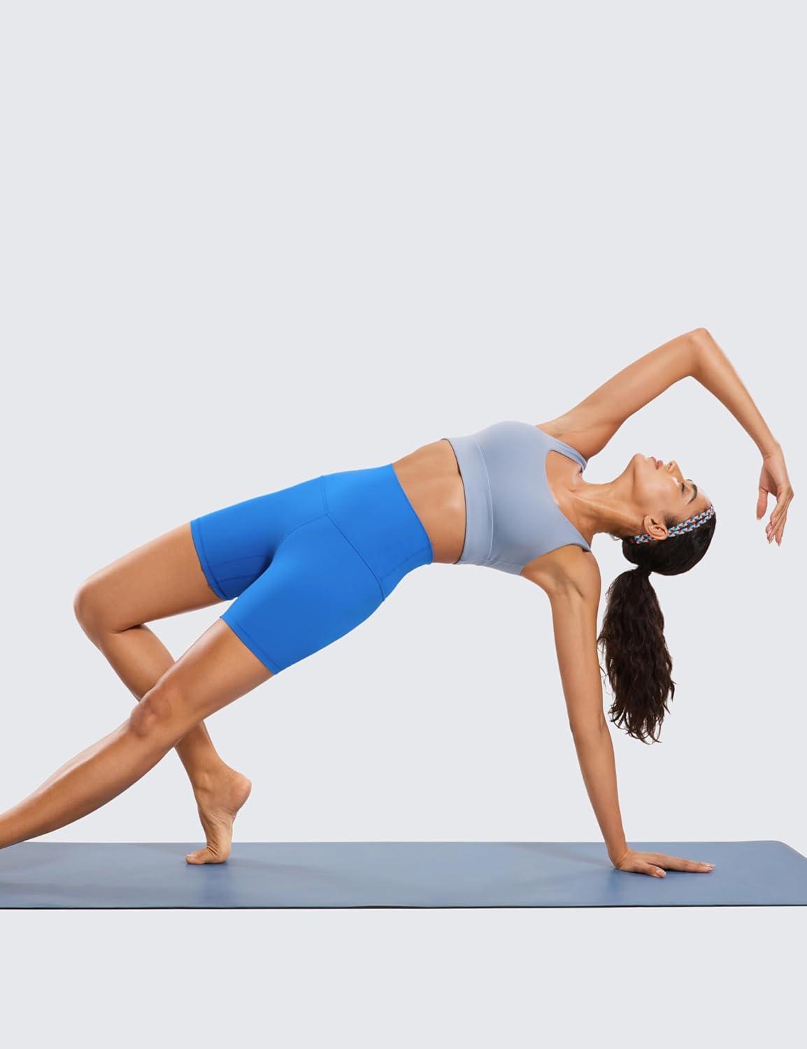 imageCRZ YOGA Butterluxe Super High Waist Biker Shorts 6quot Yoga Workout Womens Buttery Soft Over BellySparkle Blue