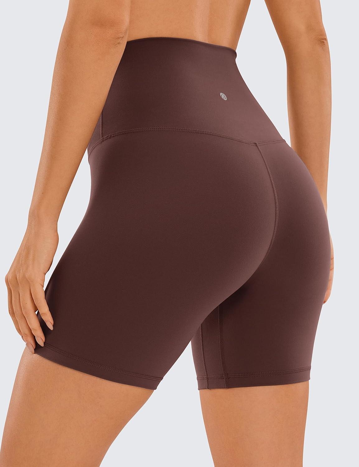 imageCRZ YOGA Butterluxe Super High Waist Biker Shorts 6quot Yoga Workout Womens Buttery Soft Over BellyTaupe