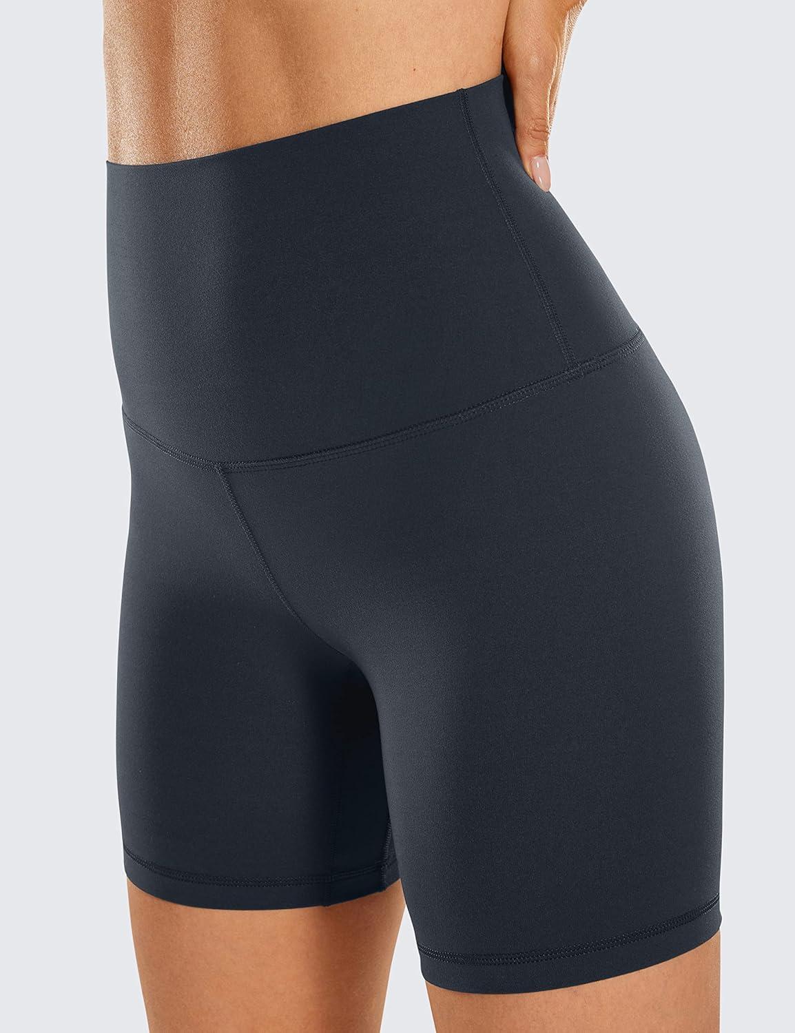 imageCRZ YOGA Butterluxe Super High Waist Biker Shorts 6quot Yoga Workout Womens Buttery Soft Over BellyTrue Navy